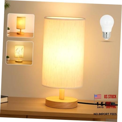 Desk Lamp LED Bulb Included, Small Bedside Table Lamp Plug-in – Flax White
