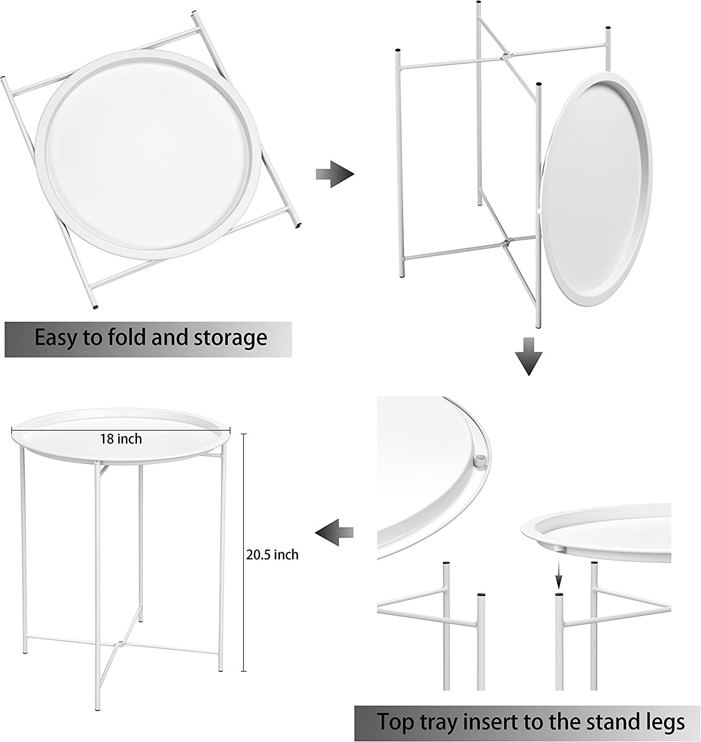 Round End Table Accent Side Table Nightstand with Removable Tray Top ModernSmall