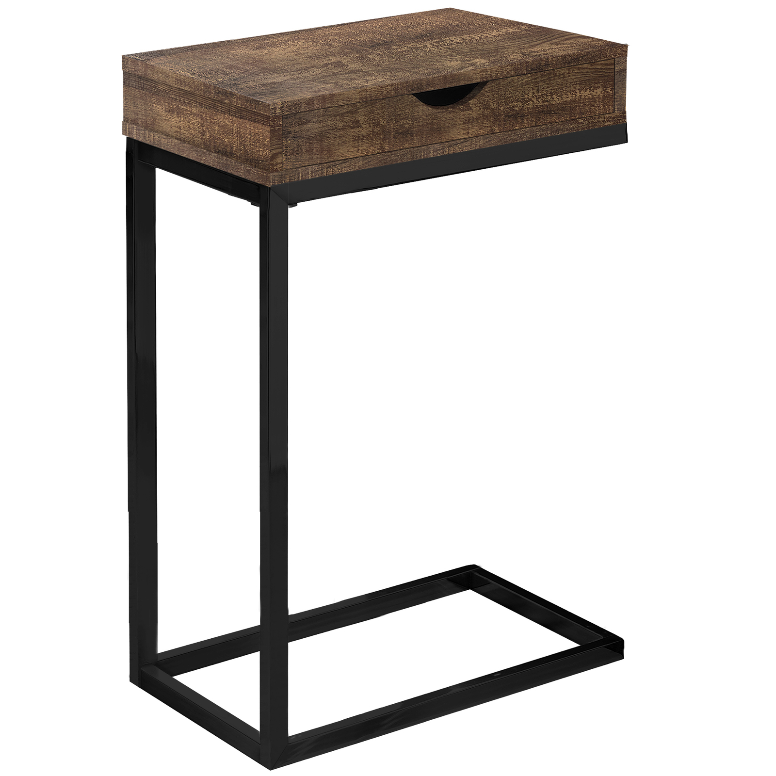 10.25″ X 15.75″ X 24.5″ Brown Finish Drawer And Black Metal Accent Table