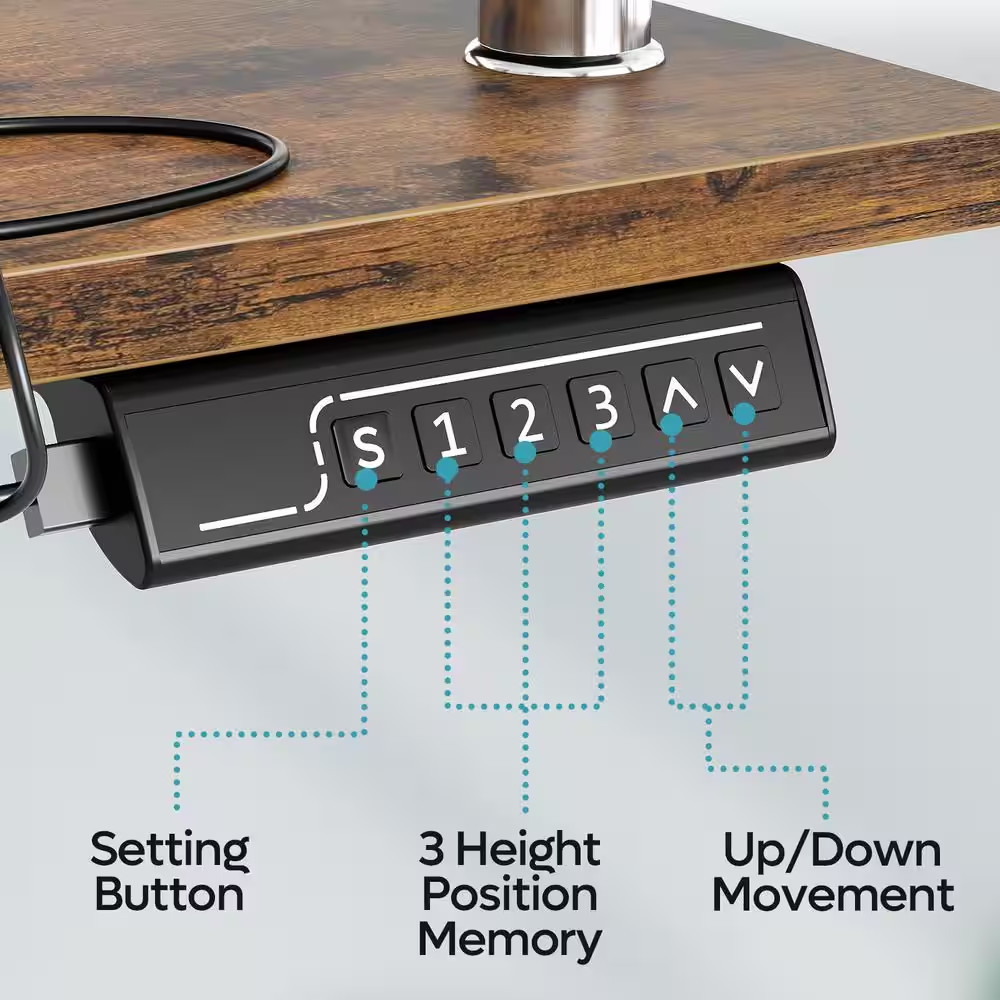 58 In. Rectangular Rustic Brown Wood Sit to Stand Desk with Monitor Stand and Cu