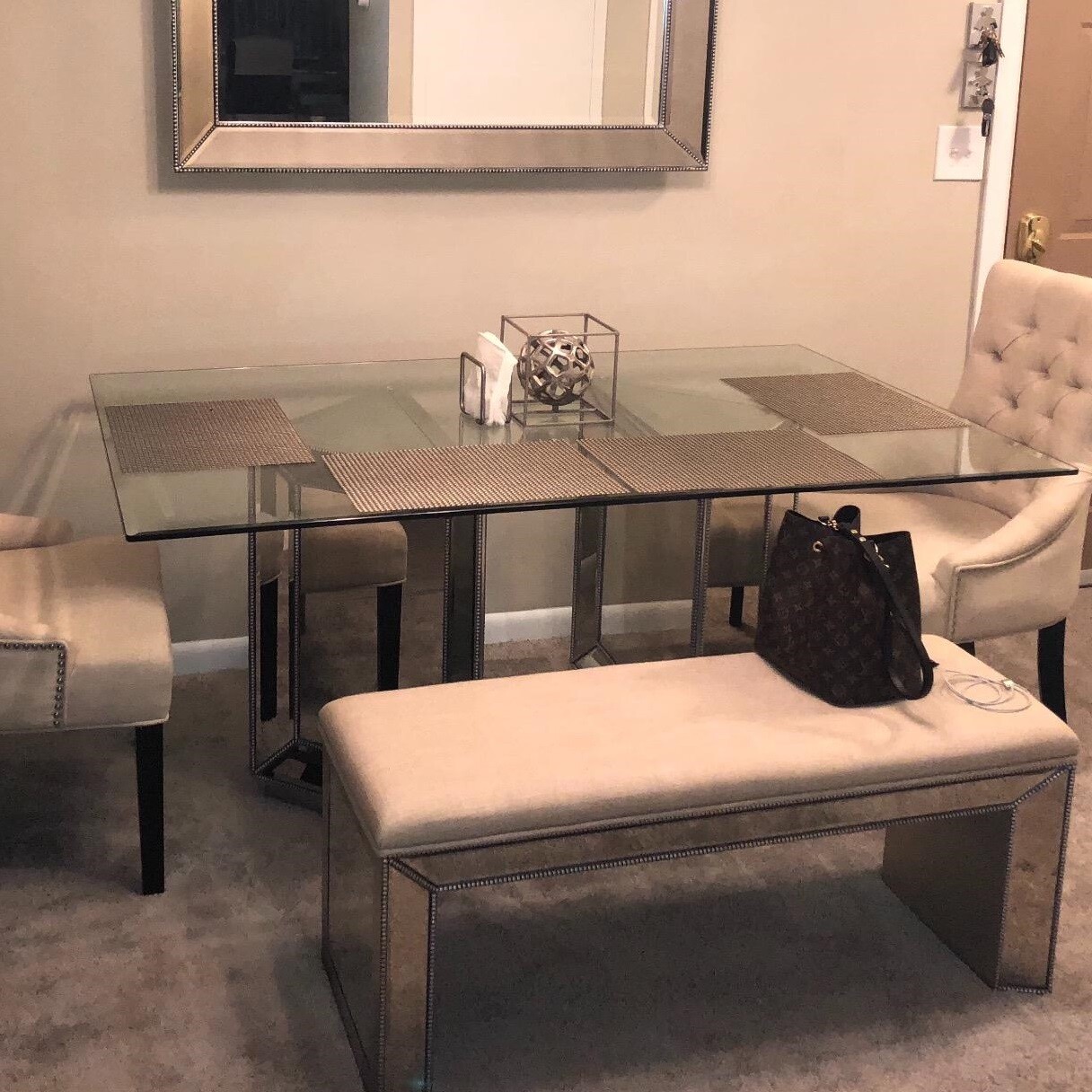 Glass Table Top Rectangle Beveled Polished Clear Tempered Glass Top Dining Table