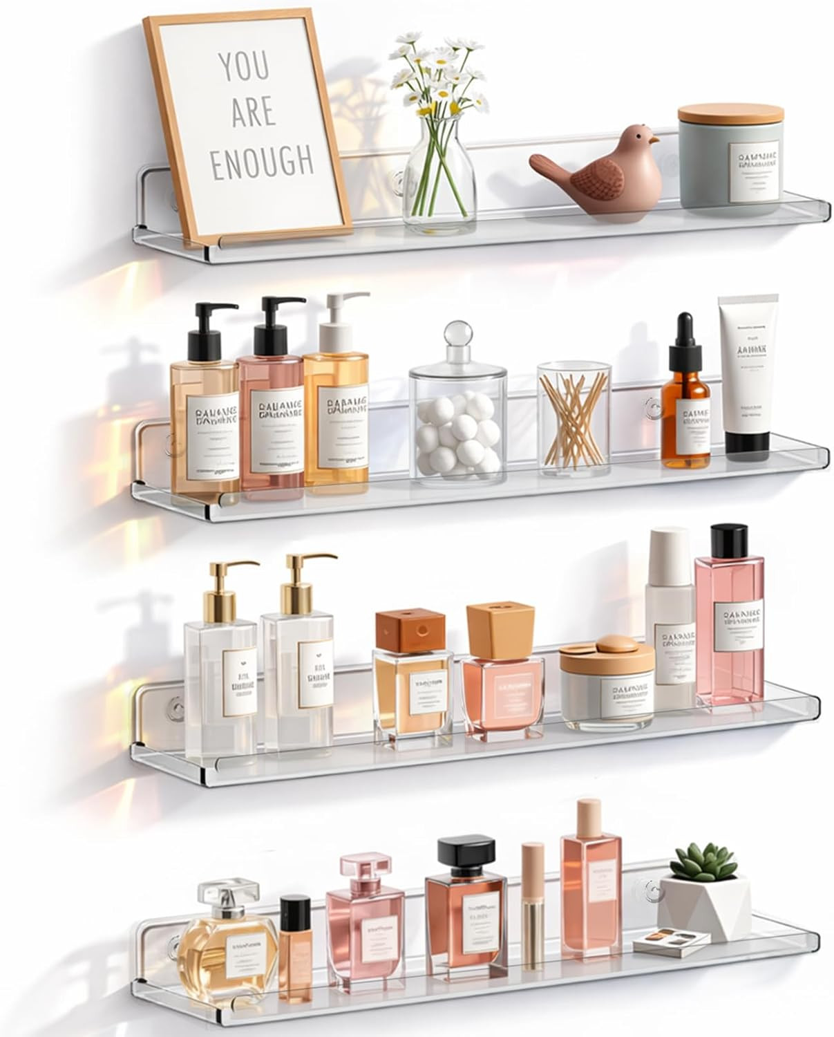 Clear Acrylic Floating Shelves for Makeup, Perfume & Home Decor – 4 Pack