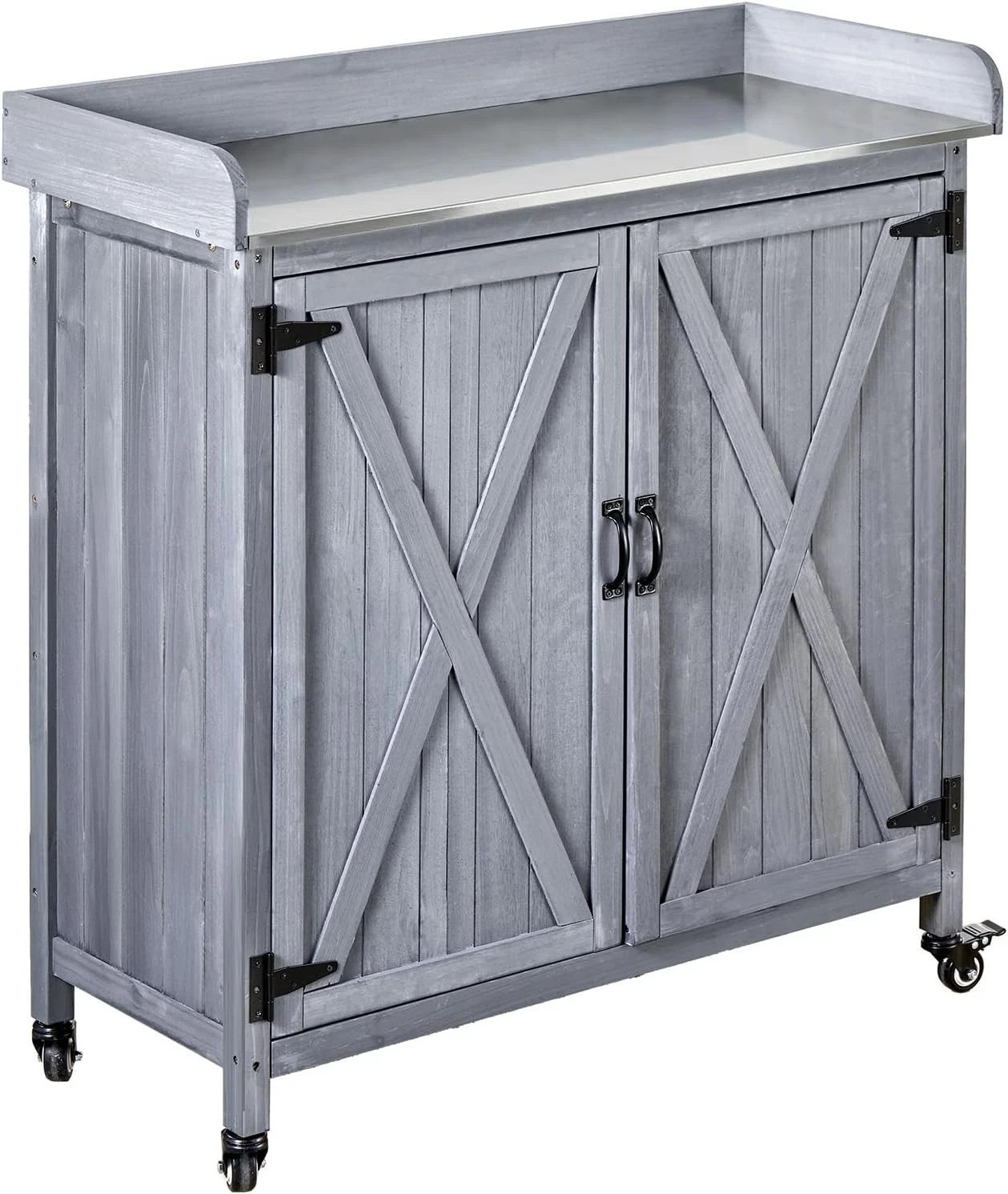 Gray Solid Fir Potting Table with Large Storage – Perfect for Patios & Backyards