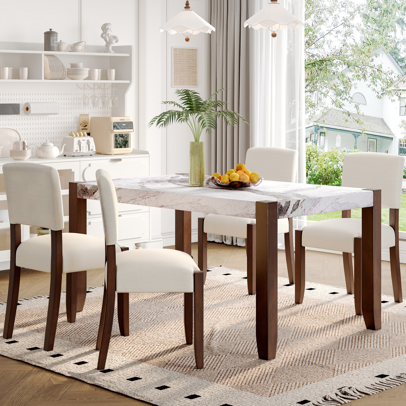 46.5″ Rectangular Faux Marble Dining Table, Rubber Wood Legs, Seats 4-6