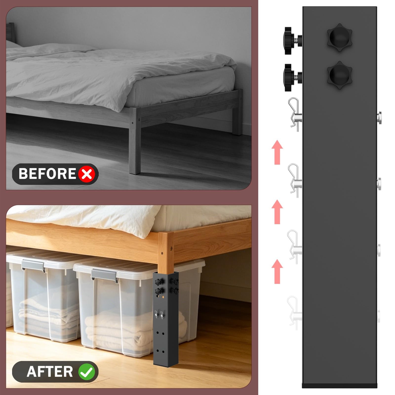 IRENPORU 4 Pack Carbon Steel Dorm Bed Riser 3.15″ Diameter Metal Bed Riser fo…