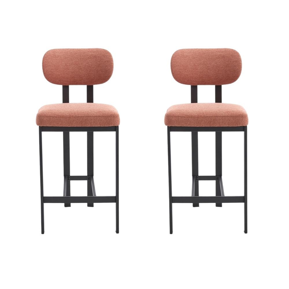 Counter Height Bar Stools Set of 2 Upholstered Chenille with Back Orange