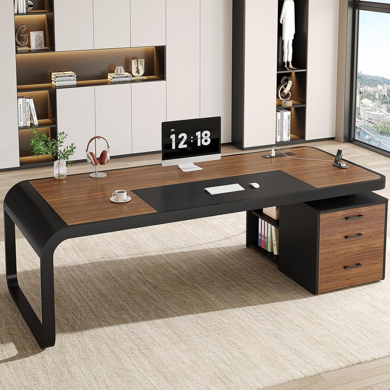 70.9″ Executive Desk with 3 Drawers, Business Furniture Desk Workstation