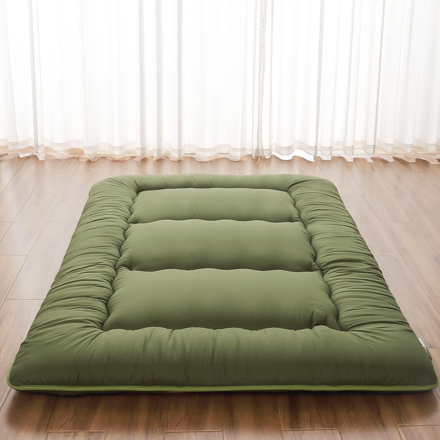 Portable Twin Japanese Futon Mattress – Memory Foam & Washable Cover, Green