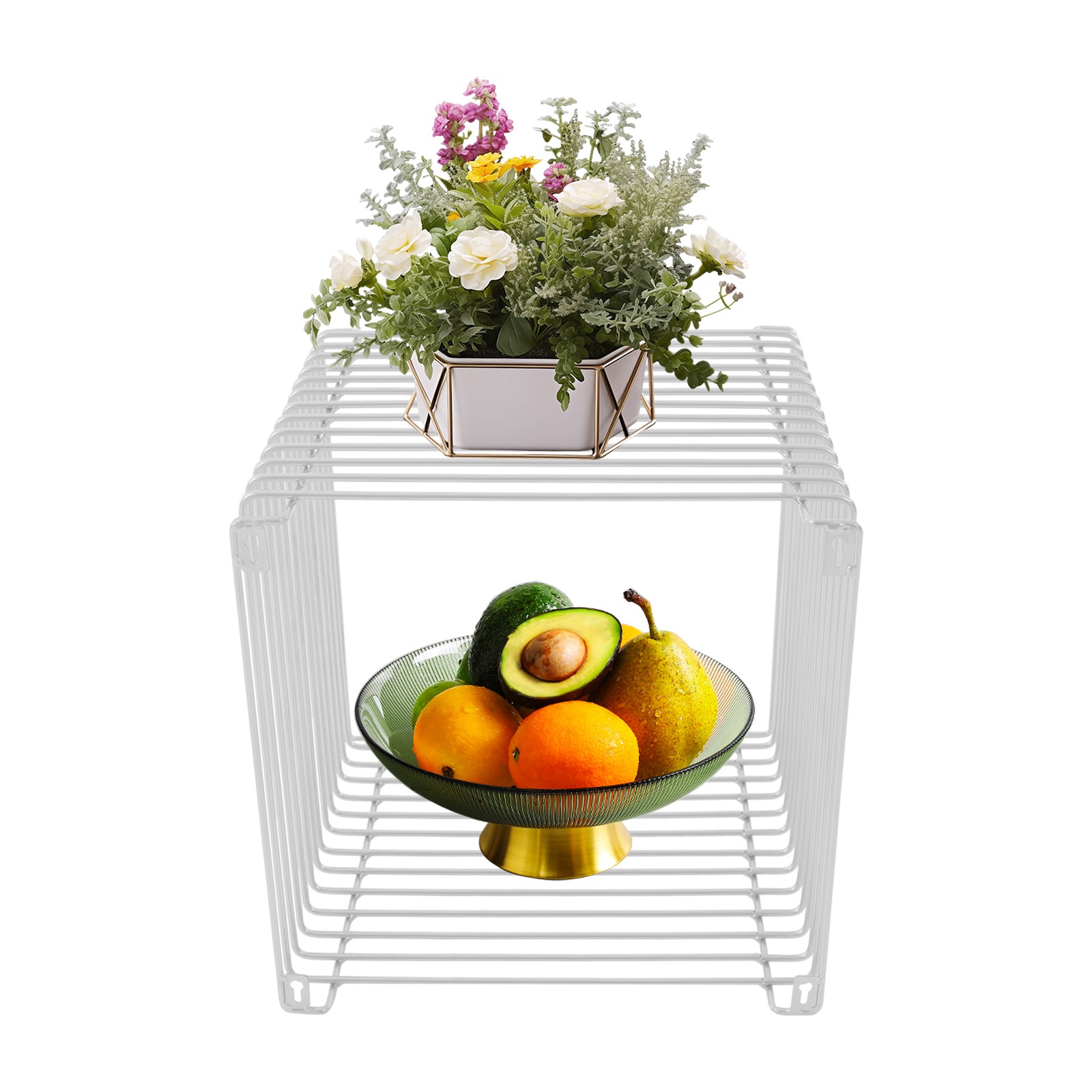 Square Side Table, Iron Multi-Purpose Side Table, Cage End Table Silver