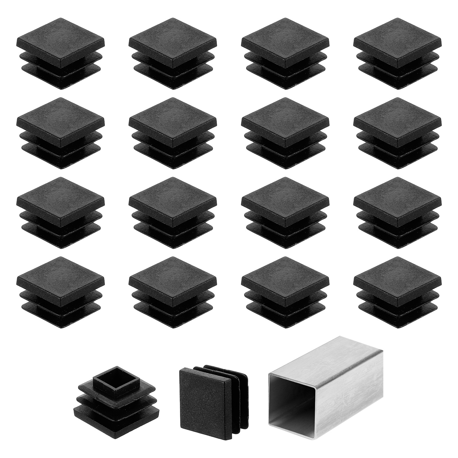 50Pcs 11/16″ (18mm) Square Tubing End Caps Hole Plug Insert for Tubing Black