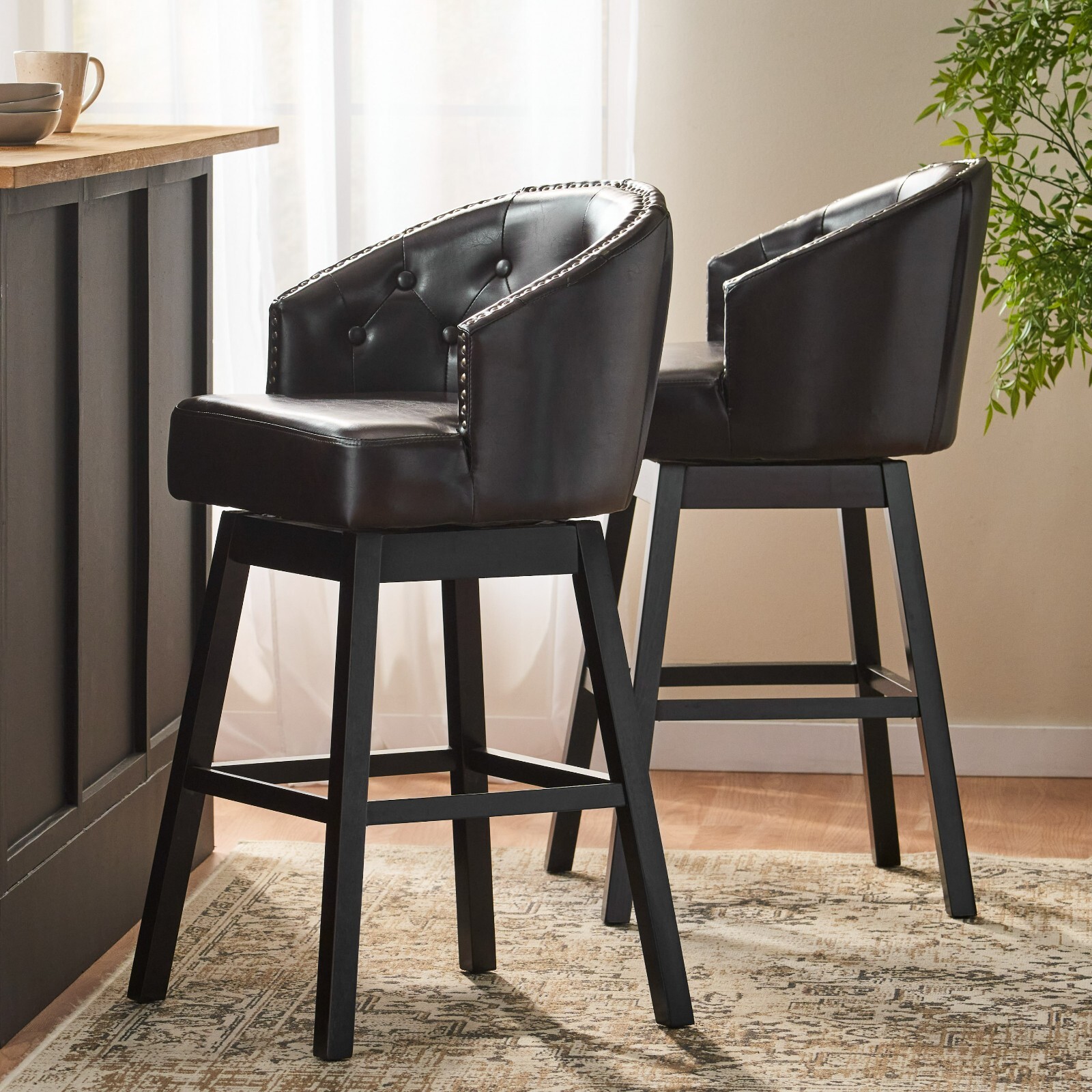 Westman 30-Inch Brown Leather Swivel Backed Barstool (Set of 2)