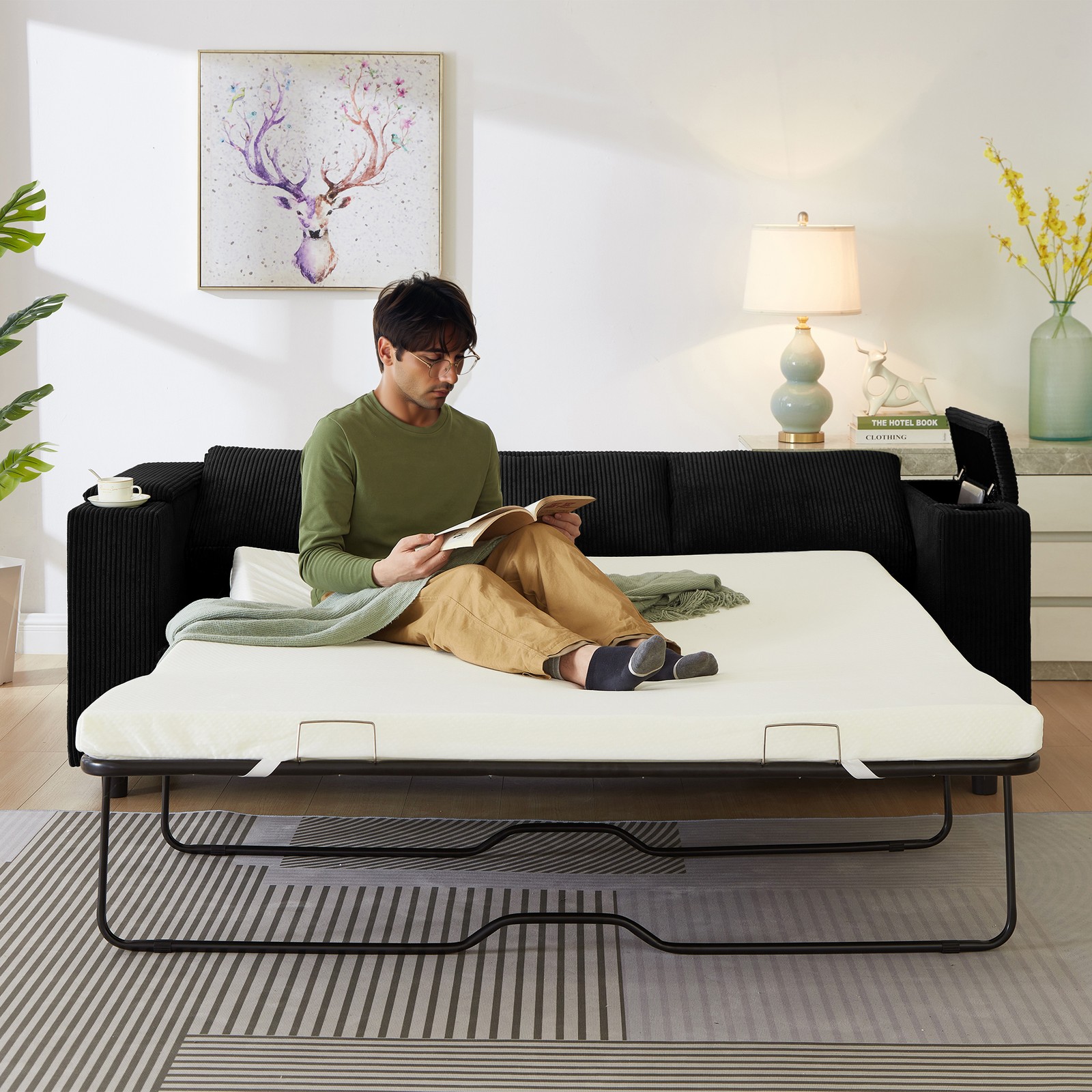 81″ Large Sleeper Sofa with Sofa Matterss,Queen Size Pull Out Sofa Bed,2-in-1
