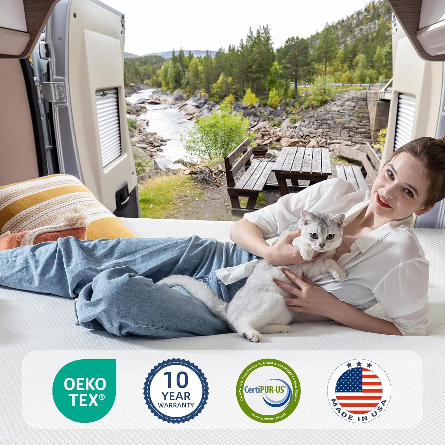 Cooling RV King Memory Foam Mattress 10″ – Medium Firm, Fiberglass-Free, CertiPU