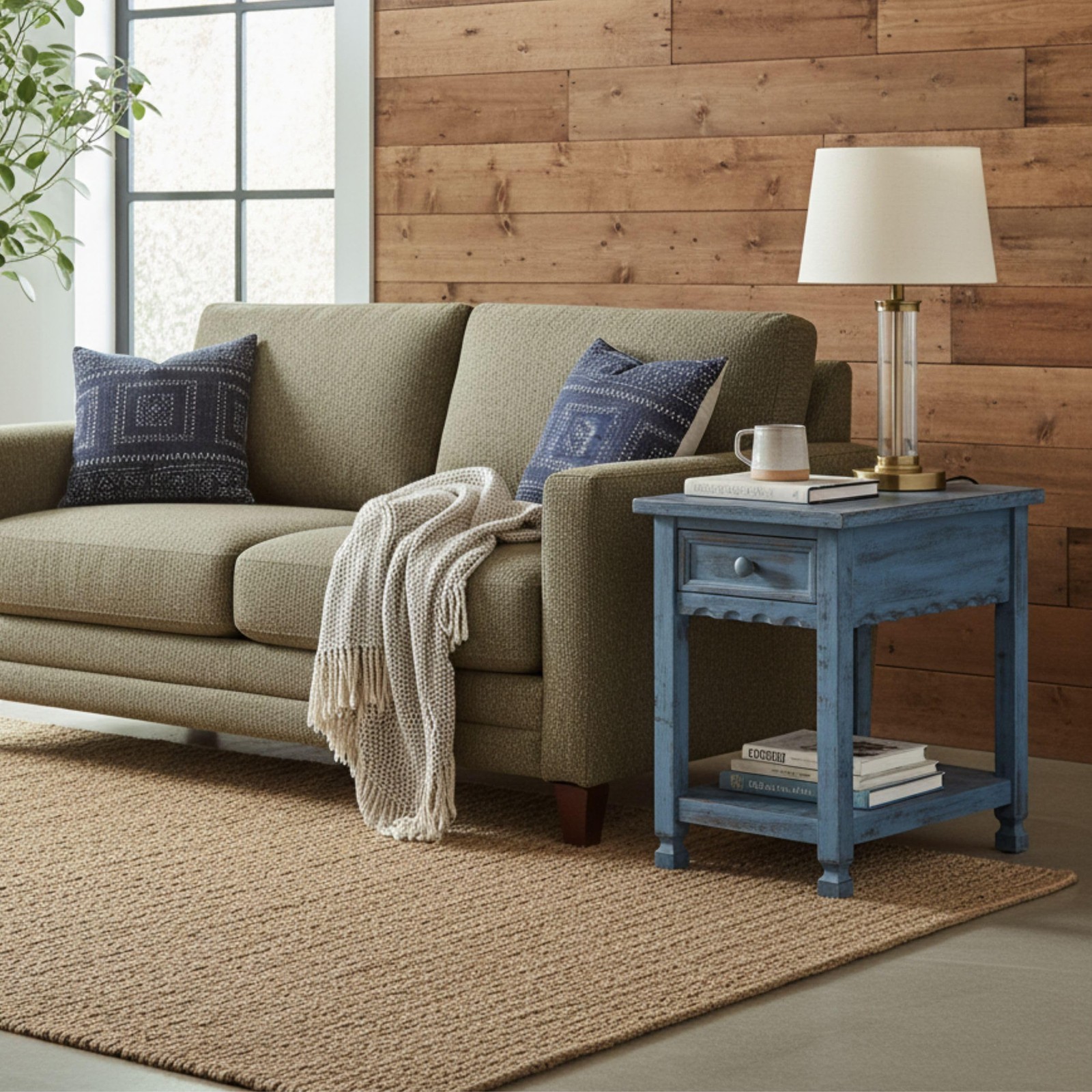 Country Cottage Chairside End Table – Narrow Rustic Farmhouse Side Table with…