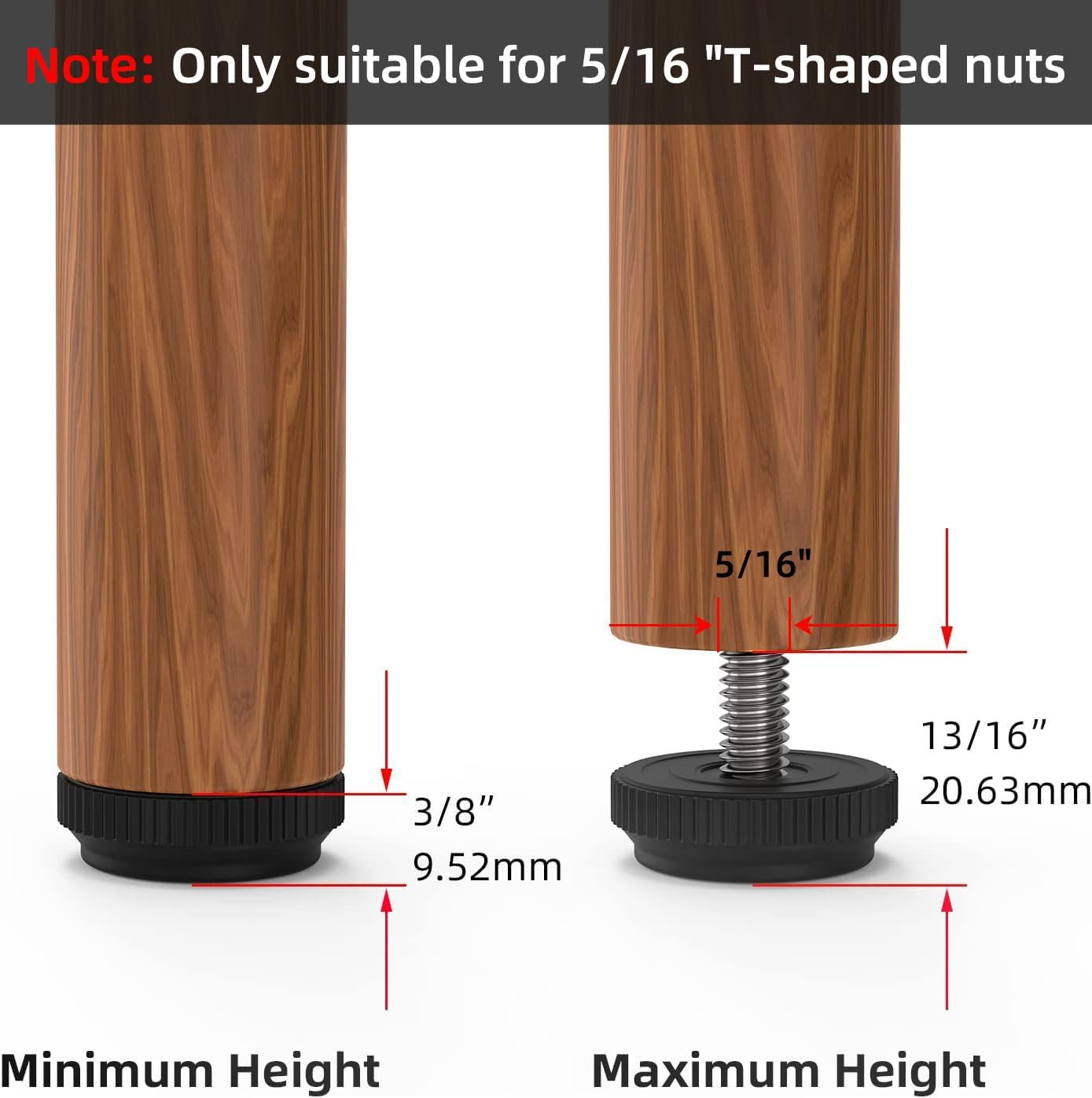 16 Pack 5/16-18 Stainless Steel Adjustable Threaded Furniture Leg Leveling Feet