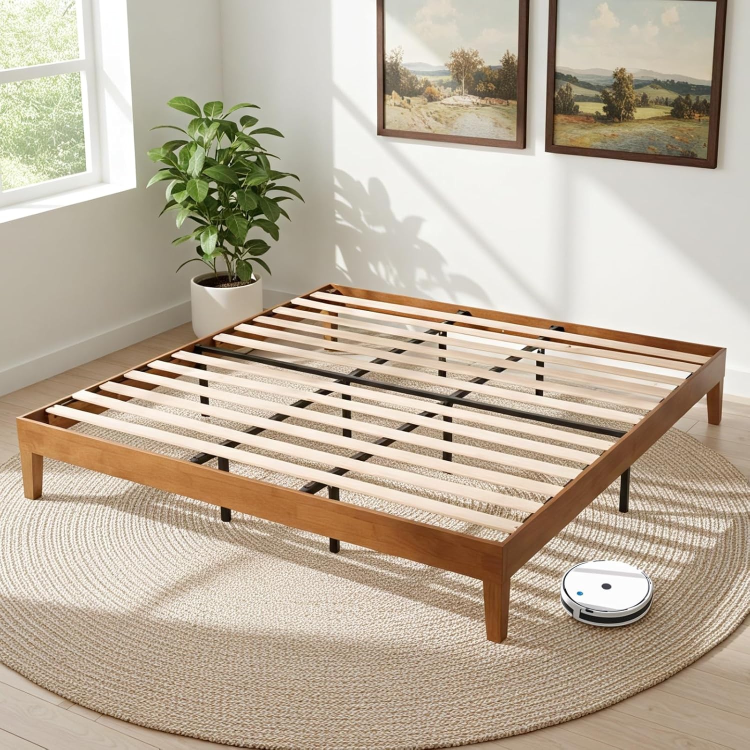 Solid Wood Bed Frame Bed Base with Wood Slat Support Sturdy Stylish Noise-Free