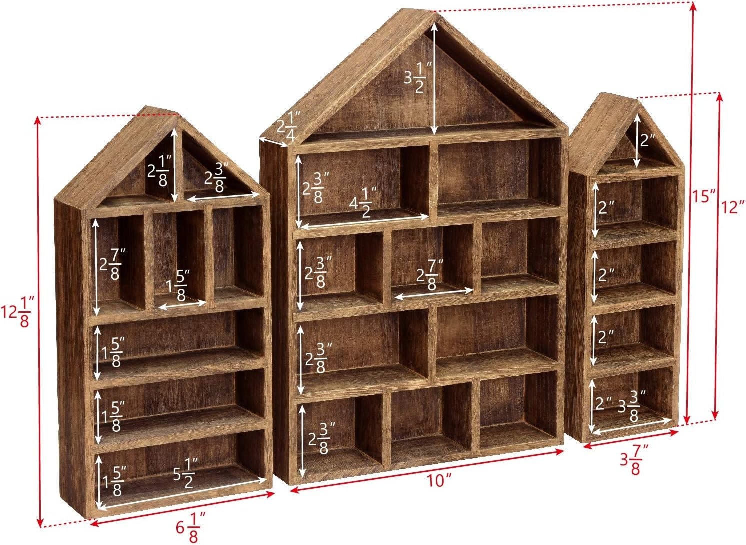 Unique Brown Wood Shadow Box 3-Piece Wall Display Shelf for Miniatures Figures