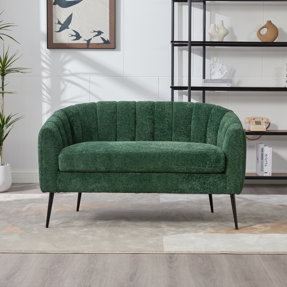 Green 50.2”Wide Upholstered Chenille Mini Loveseat Accent Couch with Metal Legs