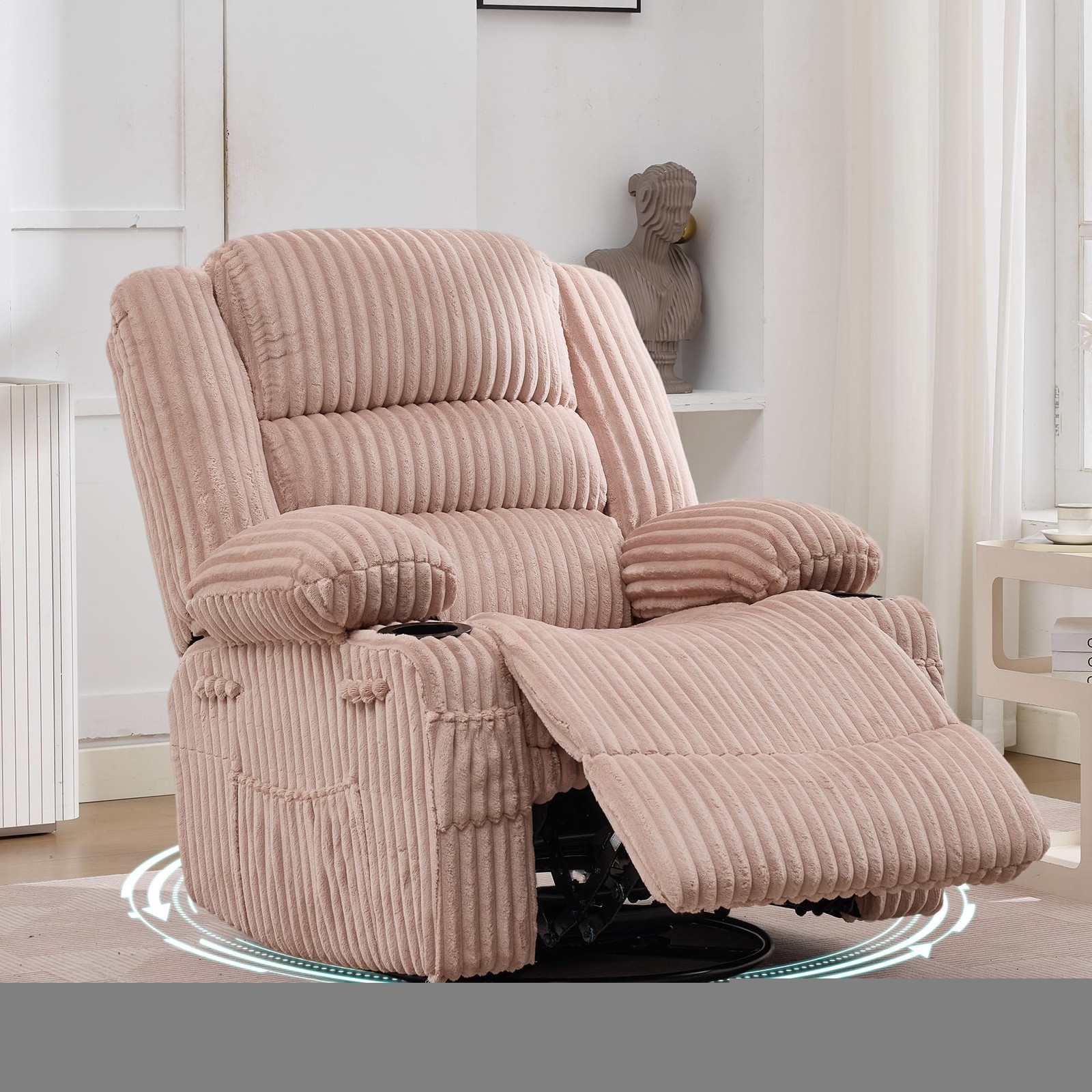 Corduroy Extra Wide Seat 350Lb Capacity 360° Swivel 30° Rocking Cup Holder,Adult