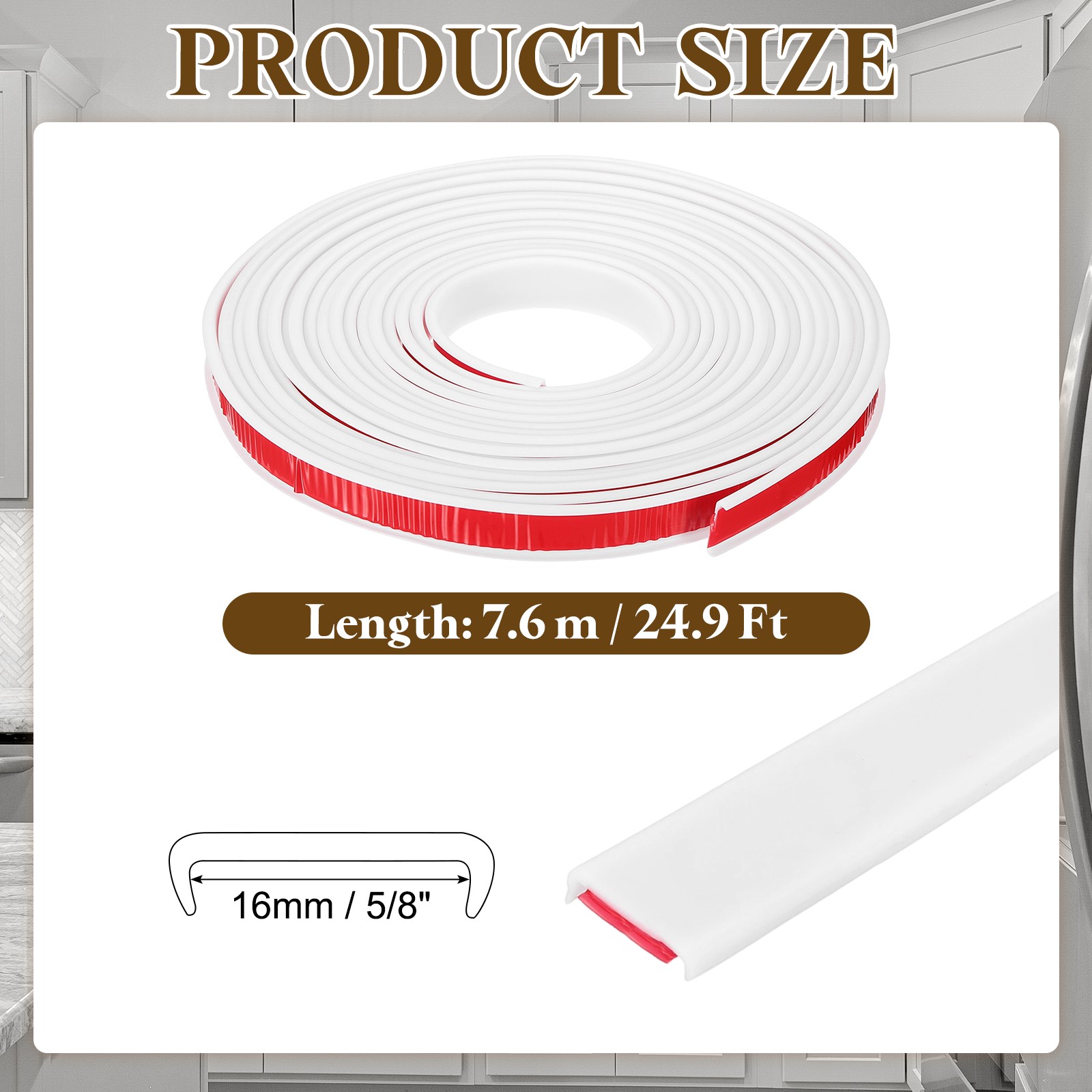 24.9 ft U-Shape Edge Banding, Adhesive Trim Protector Fit 5/8″ Edge, White