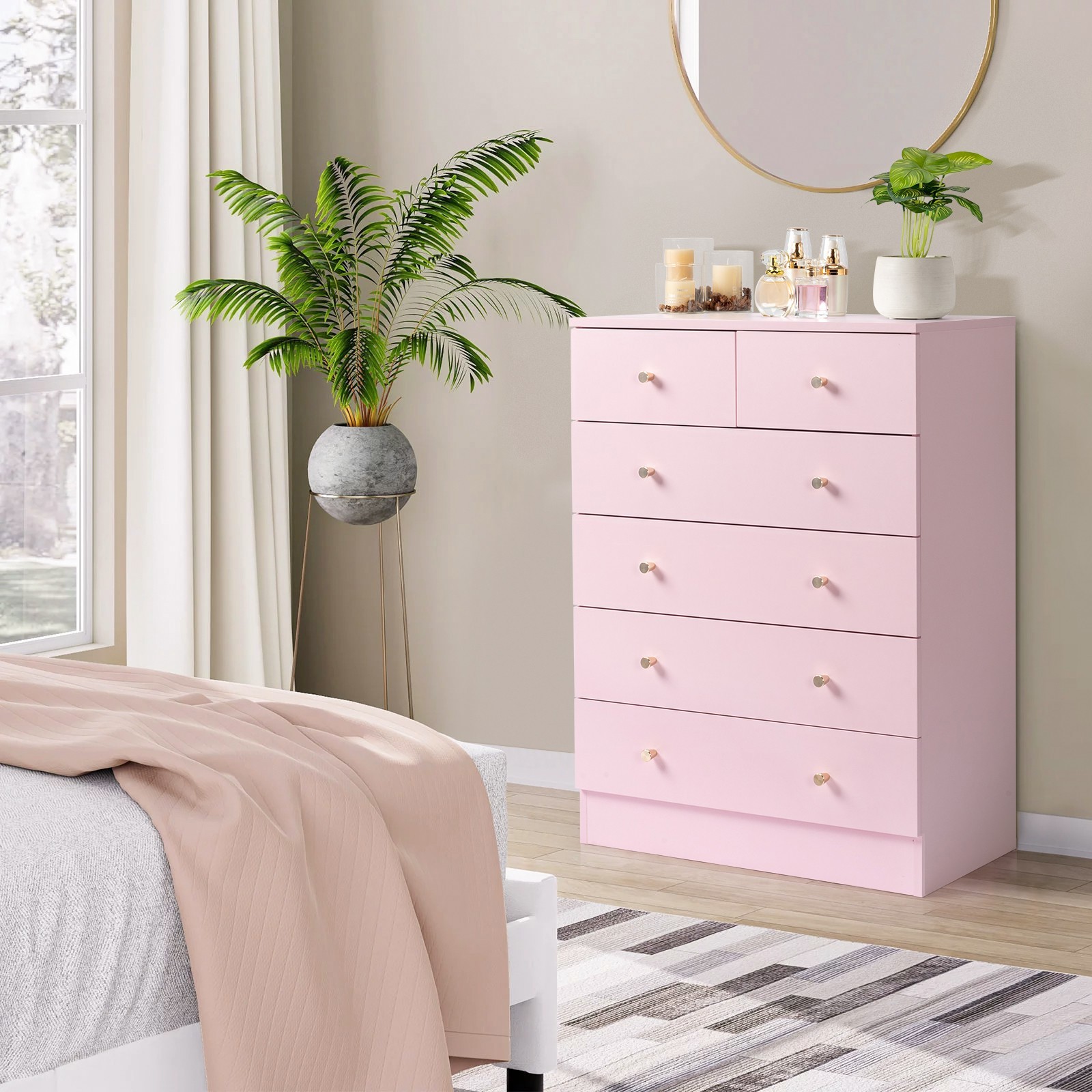 6 Drawer Dresser Pink Clothes Storage Cabinet Chest Of Drawer Kids Bedroom Stand