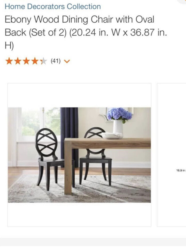 Ebony Wood Dining Chair w/ Oval Back, Set of 2. It can be shipped if buyer pay