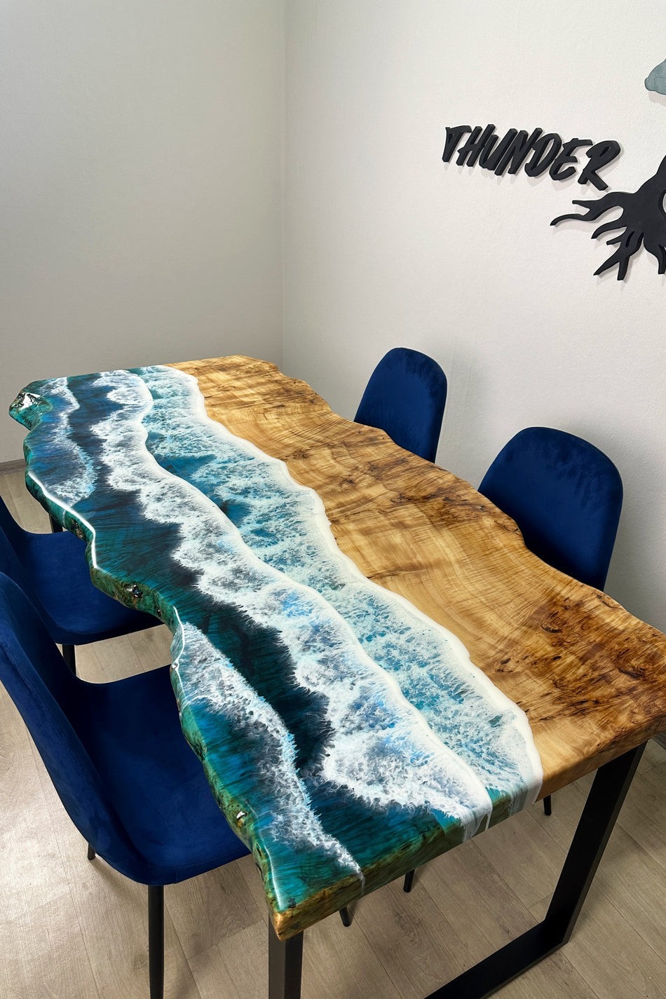 Handmade Live Edge Walnut Epoxy River Table Top Ocean Blue Resin Art table top