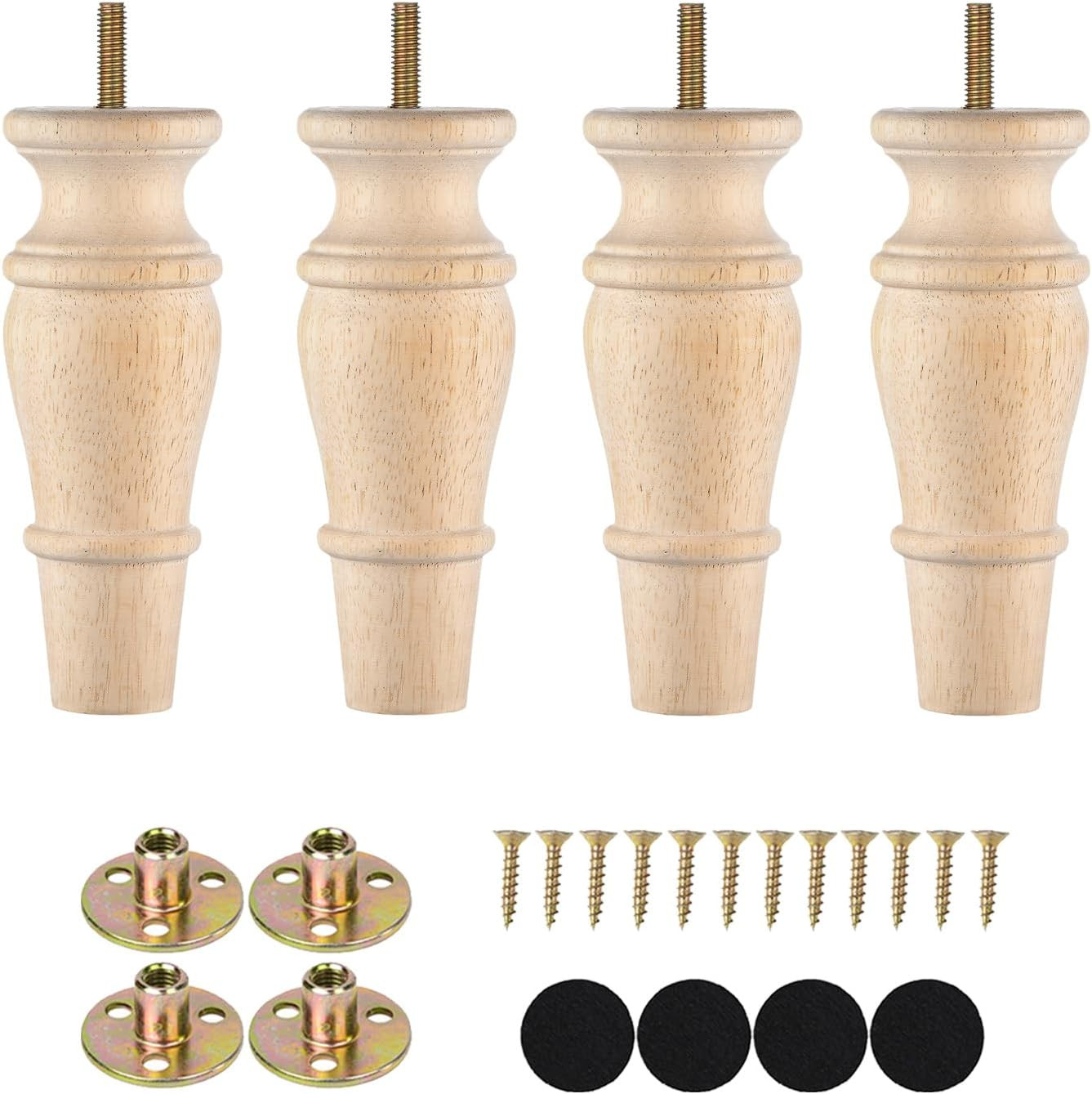 Wooden Furniture Legs 6 Inch Set of 4 Unfinished Replacement Parts for Couch Sof