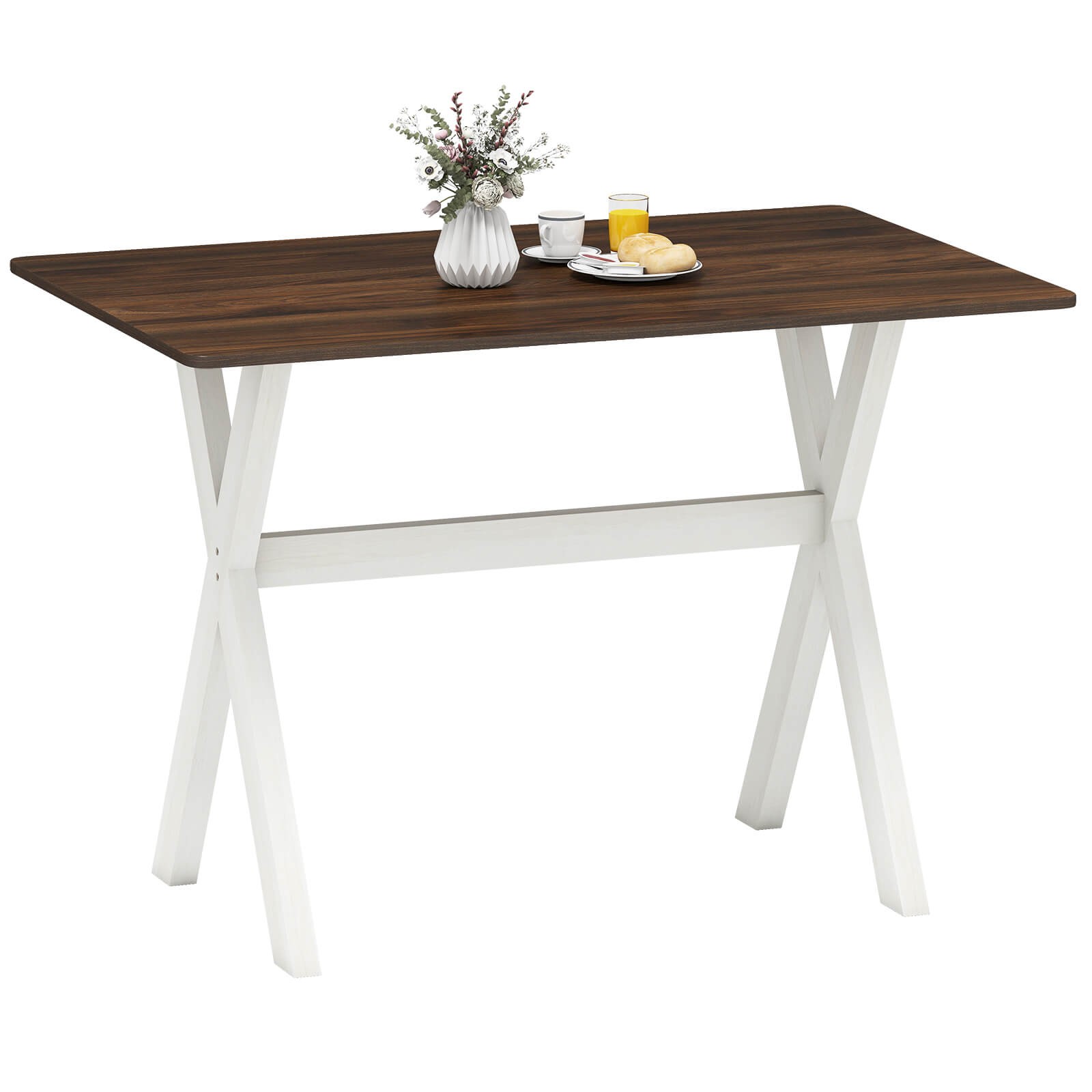 Dining Table w/ X-shaped Frame Wood Grain Texture Tabletop Accent Side Table