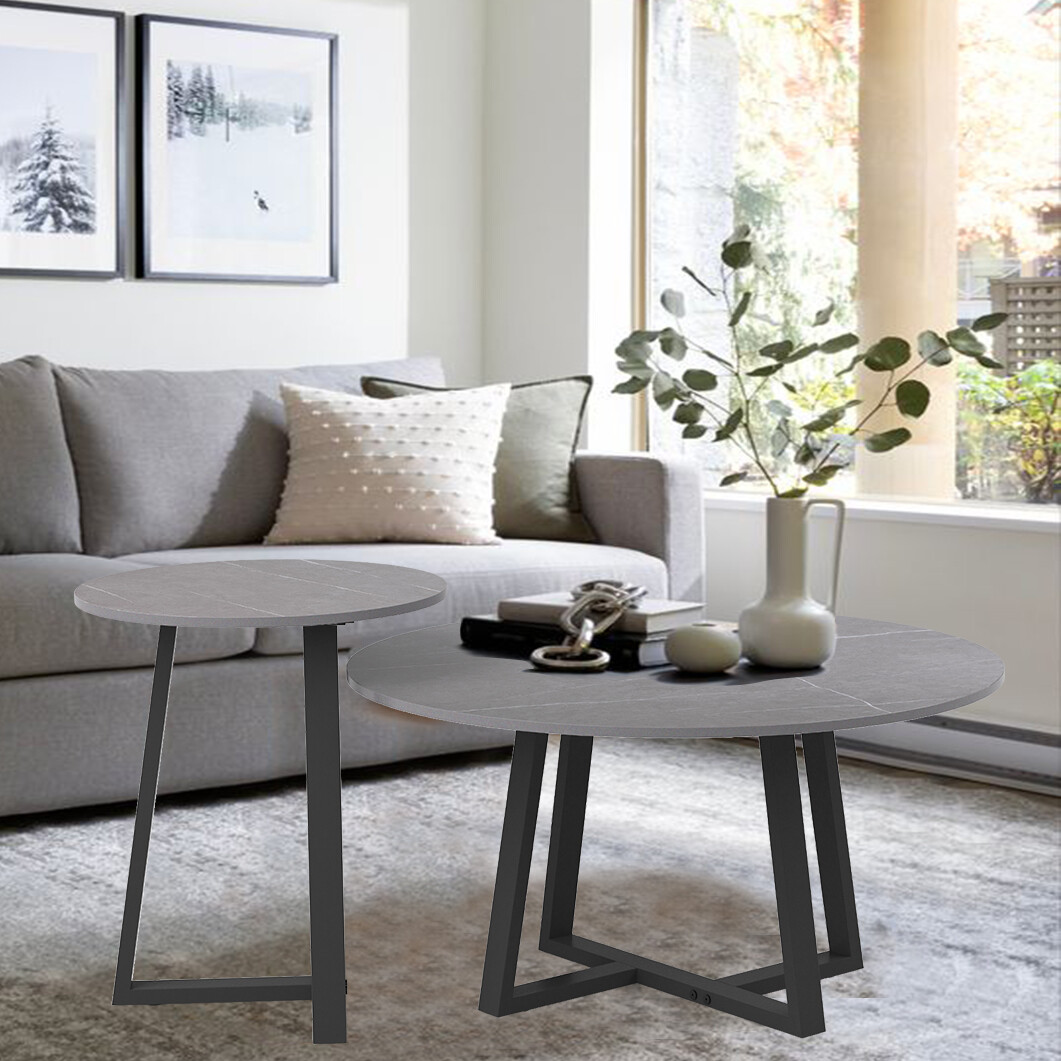 Sintered Stone Round Coffee Table 2x Nesting Table For Living Room Easy to Clean