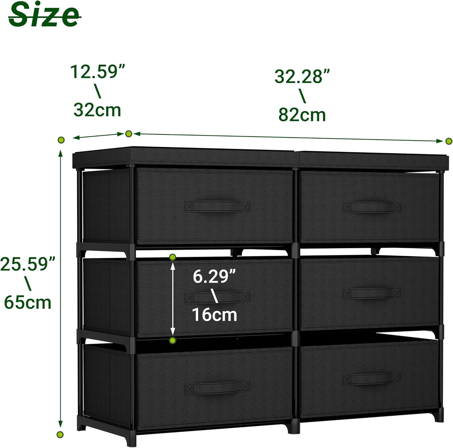 Dresser with 6 Fabric Drawer Stand Desktop Sturdy Metal Plastic Support Tube Cub