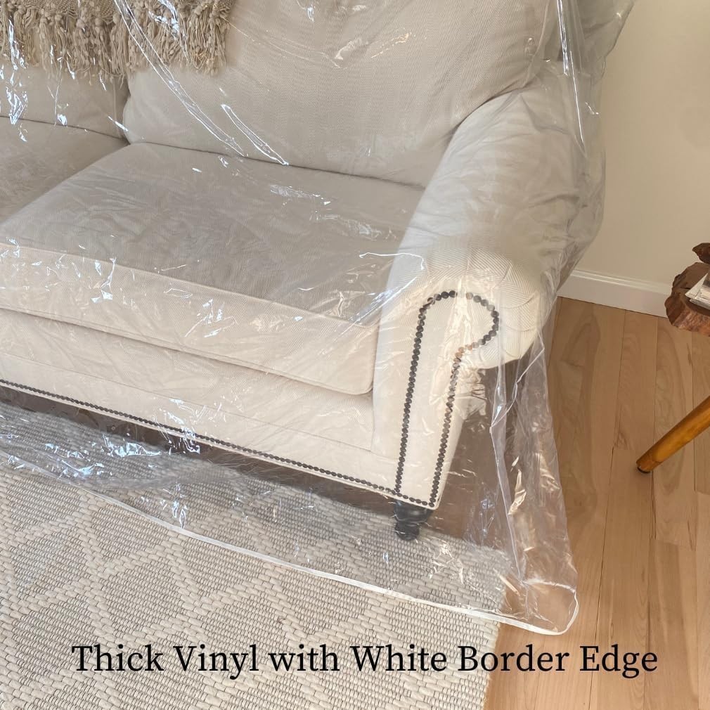 Heavy Duty Clear Plastic Couch Cover – 3-Seat Sofa Protector, Waterproof & Durab