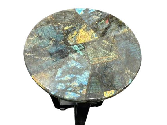 LABRADORITE CORNER TABLE, STONE SIDE TABLE, LUXURY HOME FURNITURE, MODERN TABLE