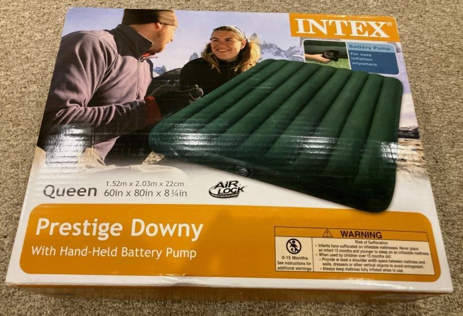 Intex Queen 8.75″ Prestige Downy Airbed Mattress with Hand-Held Battery Pump