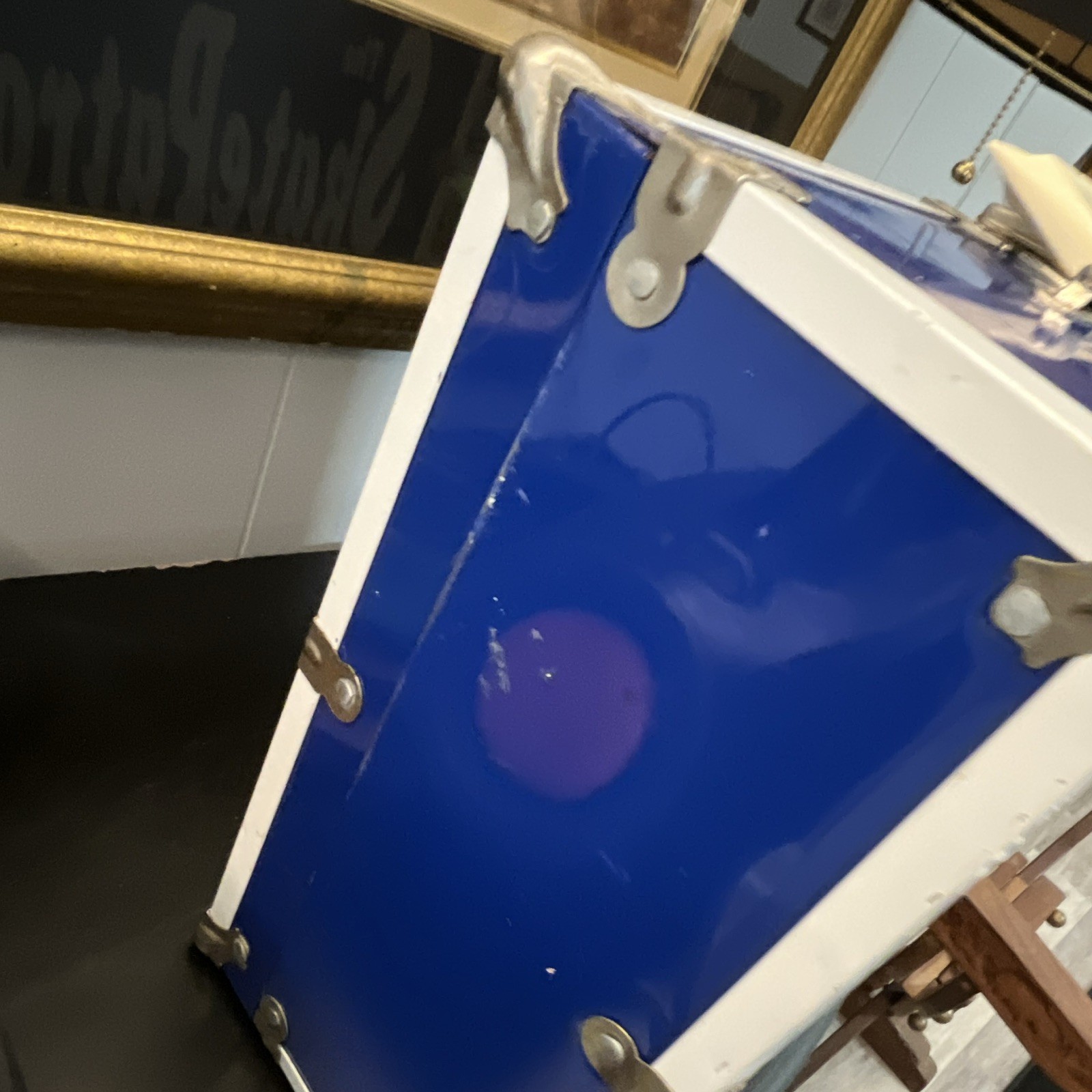 The Skate Patrol Blue/White Metal Storage Chest Trunk w/ Handle, 15.5x7x13