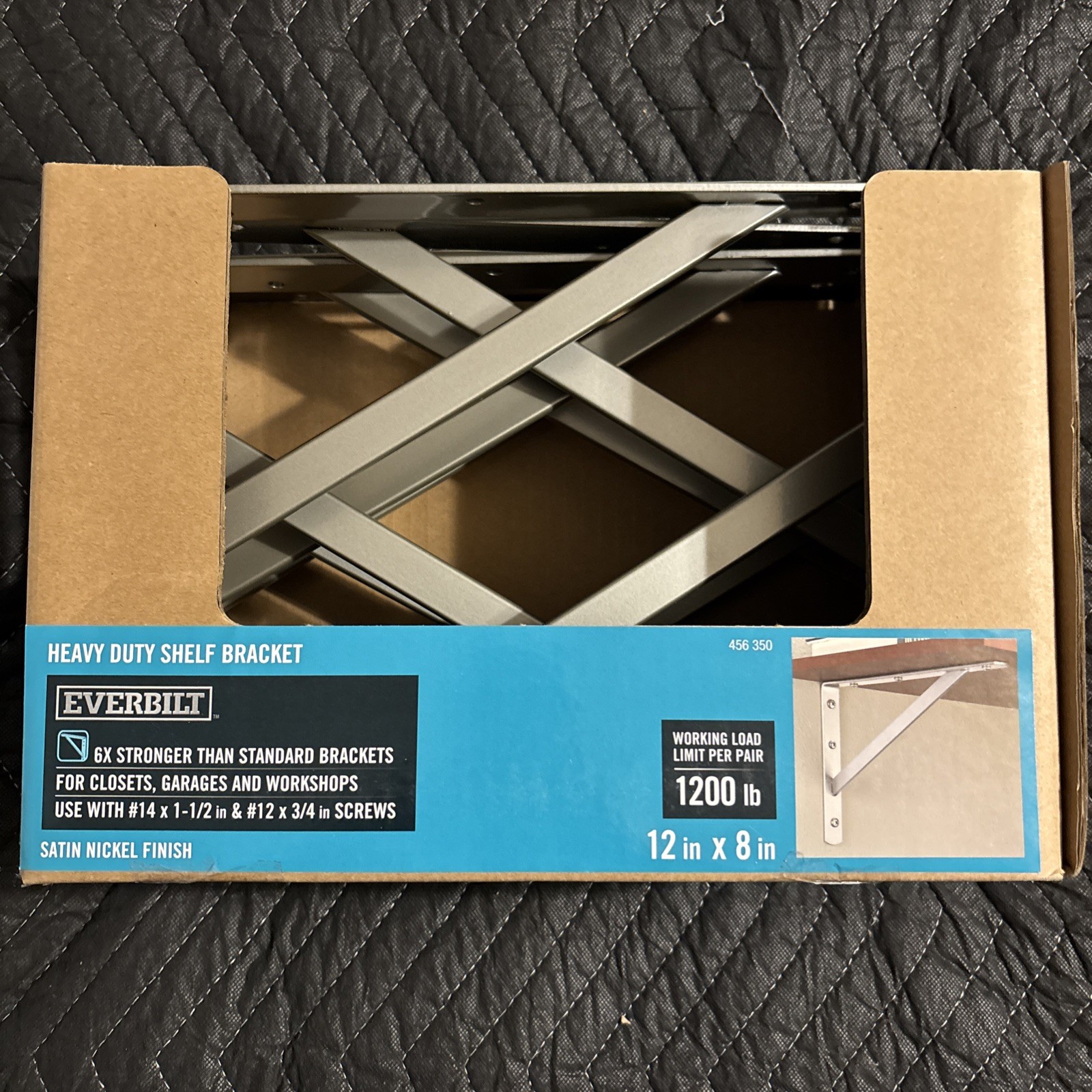 (10) PACK 12” x 8” Heavy Duty Shelf Bracket (Satin Nickel) 1200 LB Load Per Pair