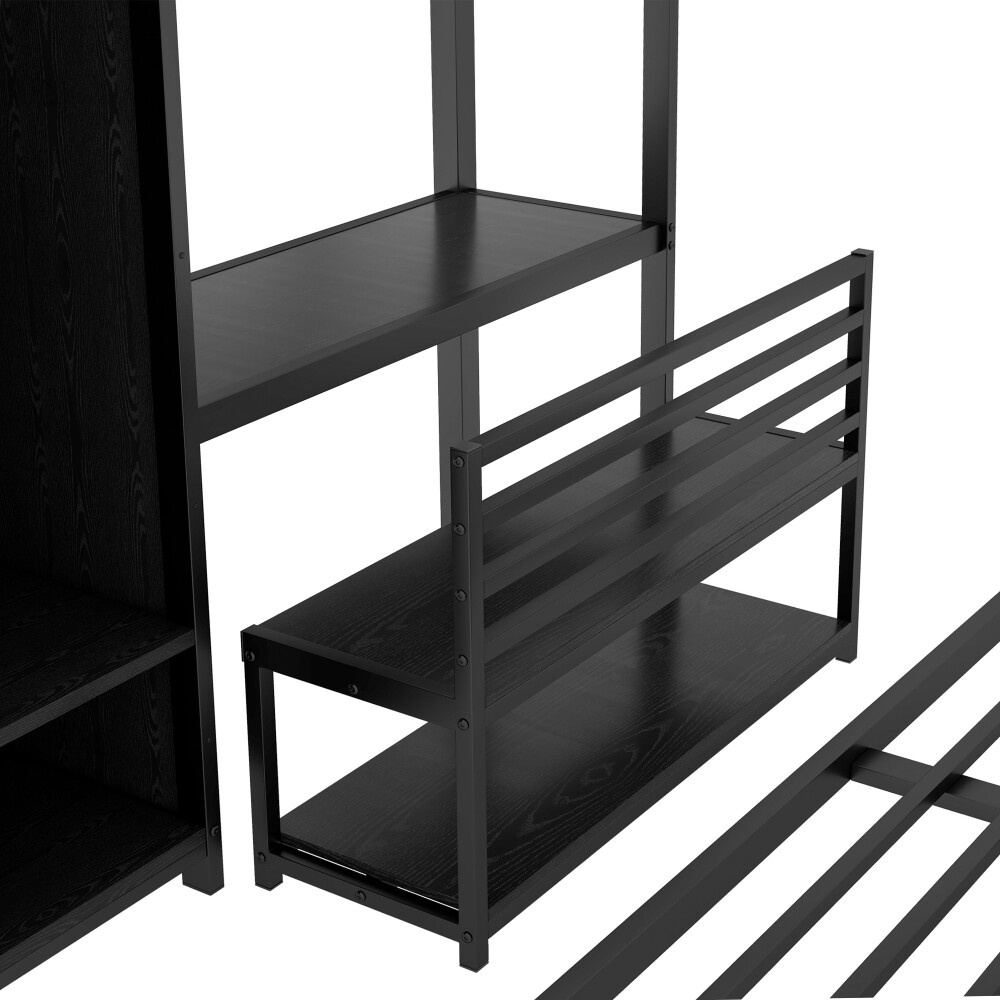 Queen over Queen Bunk Bed Frame with Wardrobe, Desk & Storage Chairs