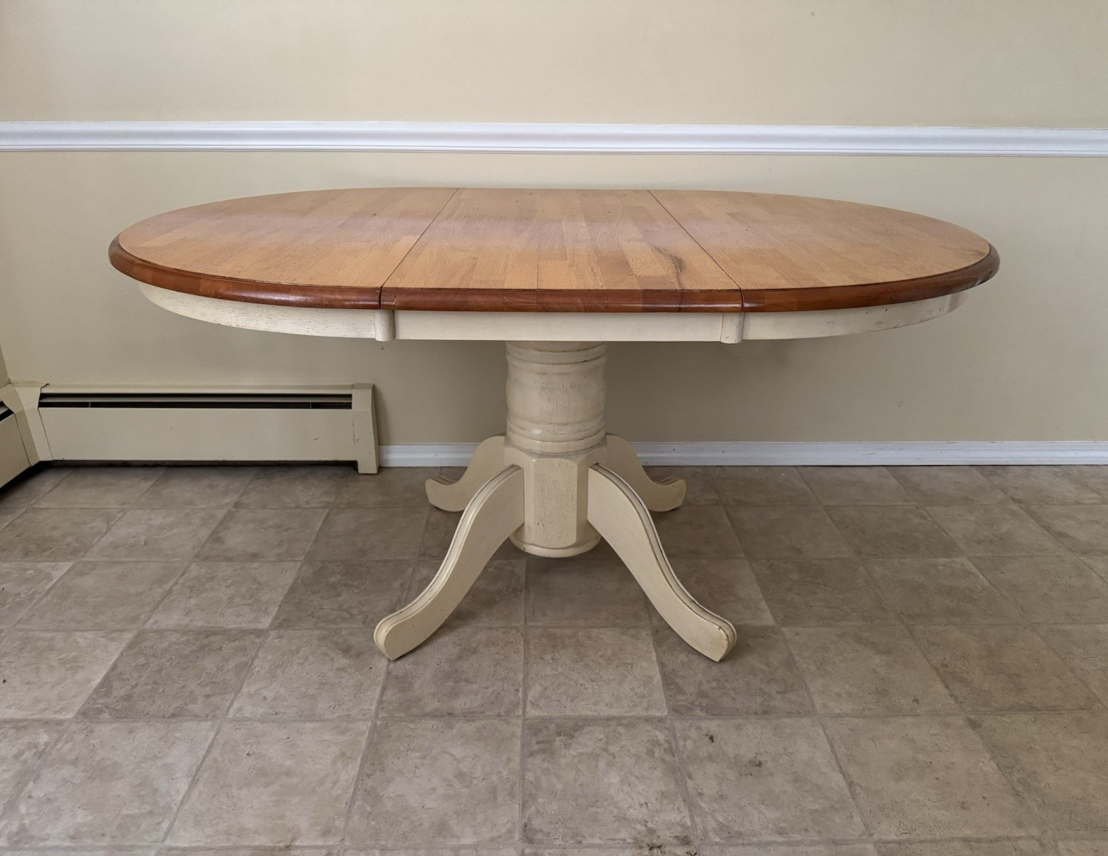 Oval Wood Pedestal Dining Table 60x42x30 in Two-Tone Brown/Beige
