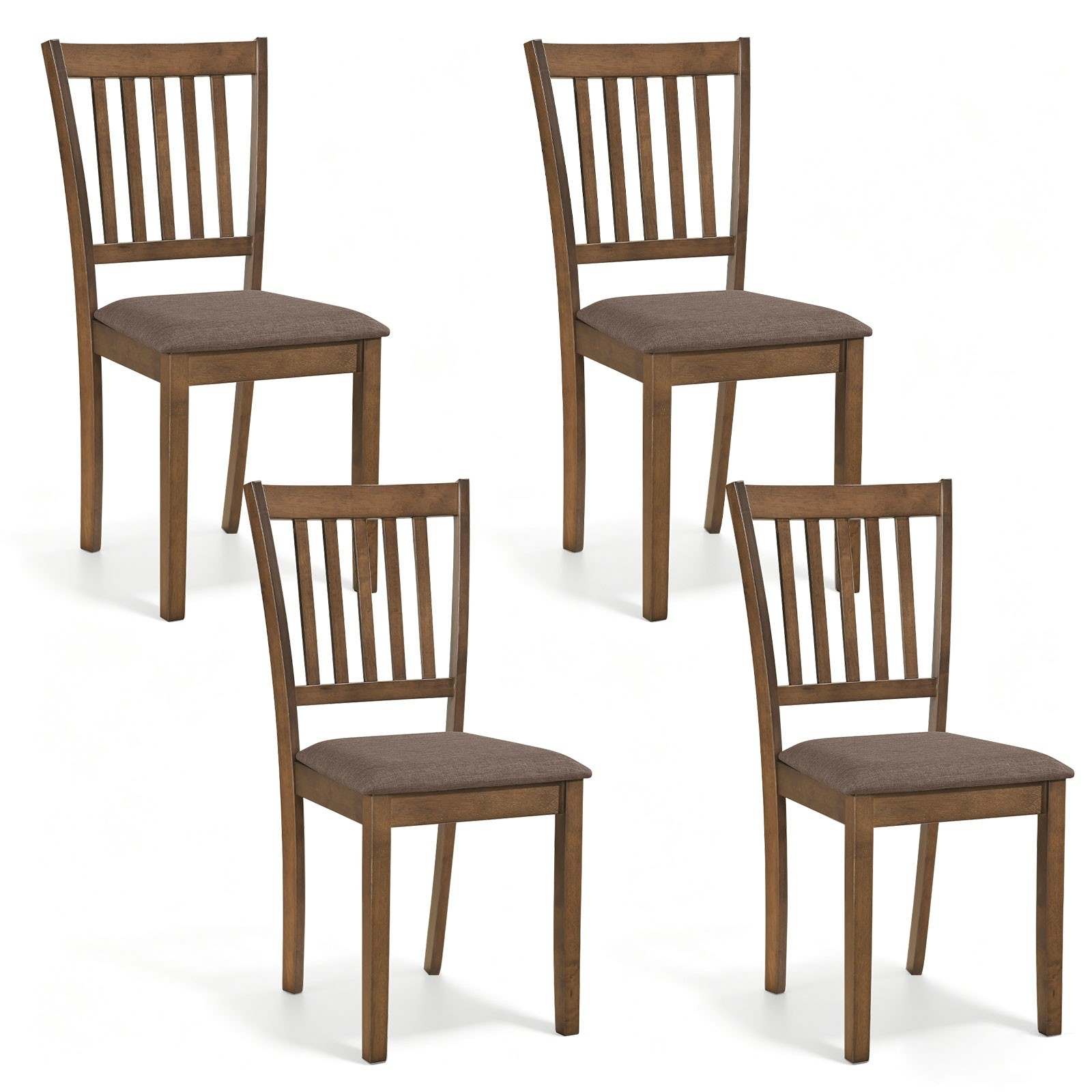 Set of 4 Wooden Dining Chairs Upholstered Kitchen Chairs w/ Rubber Wood Frame