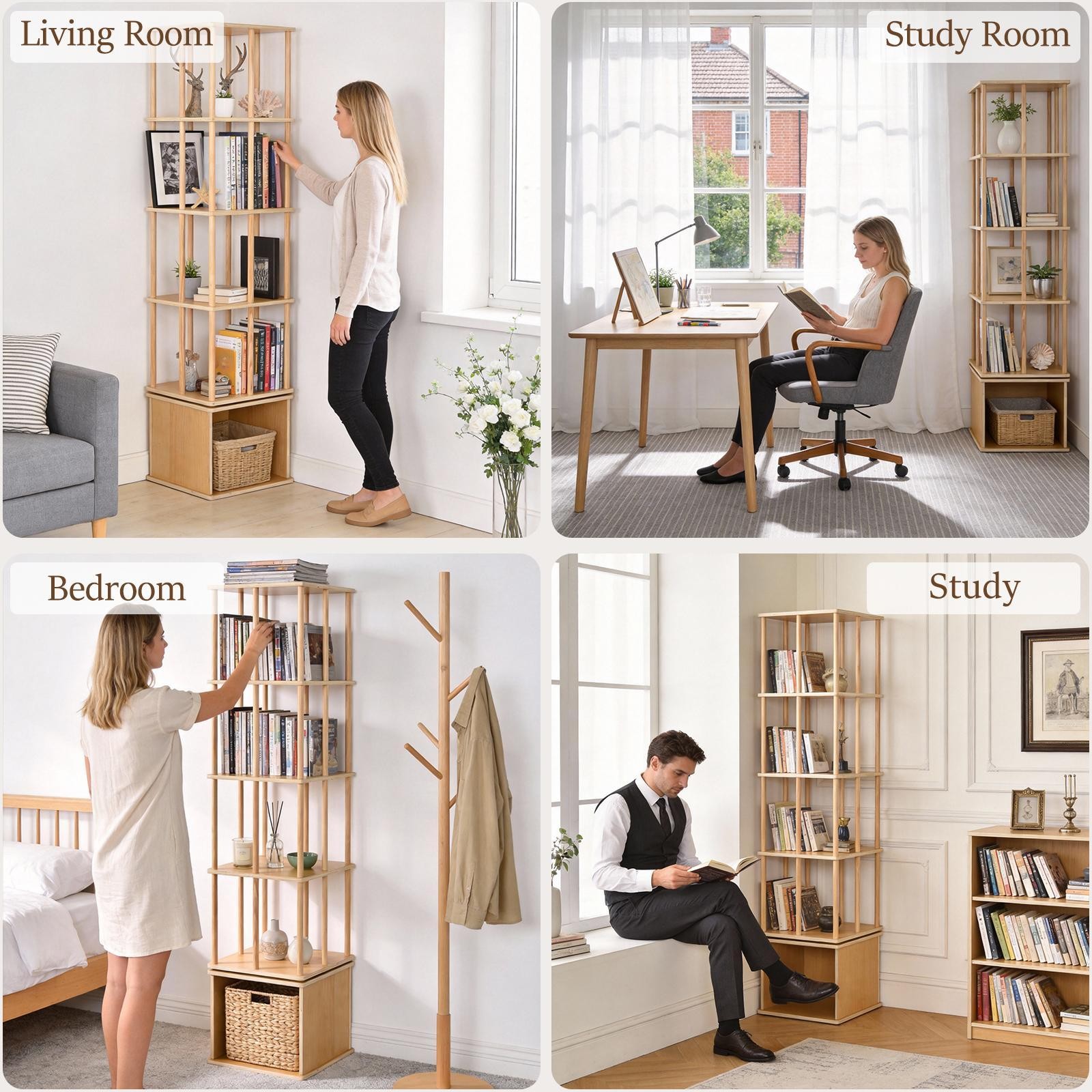 6 Tiers Corner Spinning Bookcase Organizer 360° Rotating Bookshelf Tower