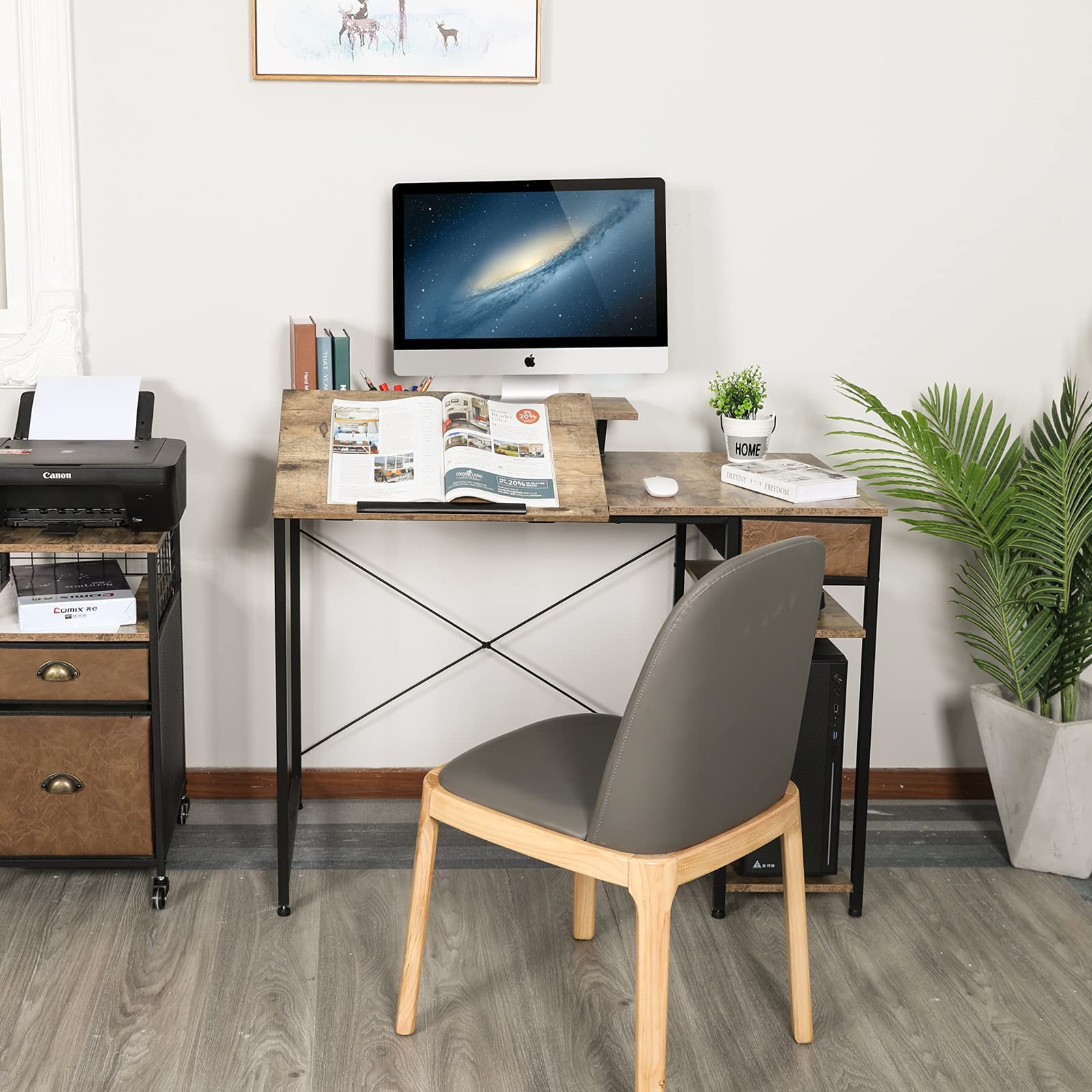 Drafting Table with Storage Shelves & Drawer, 43″ Adjustable Art Desk with Mo…