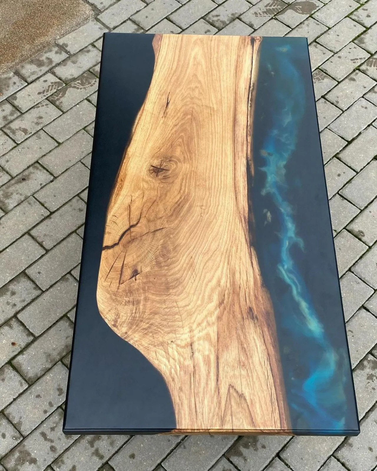 Green Epoxy River Walnut Table Top Live Edge Luxury Dining