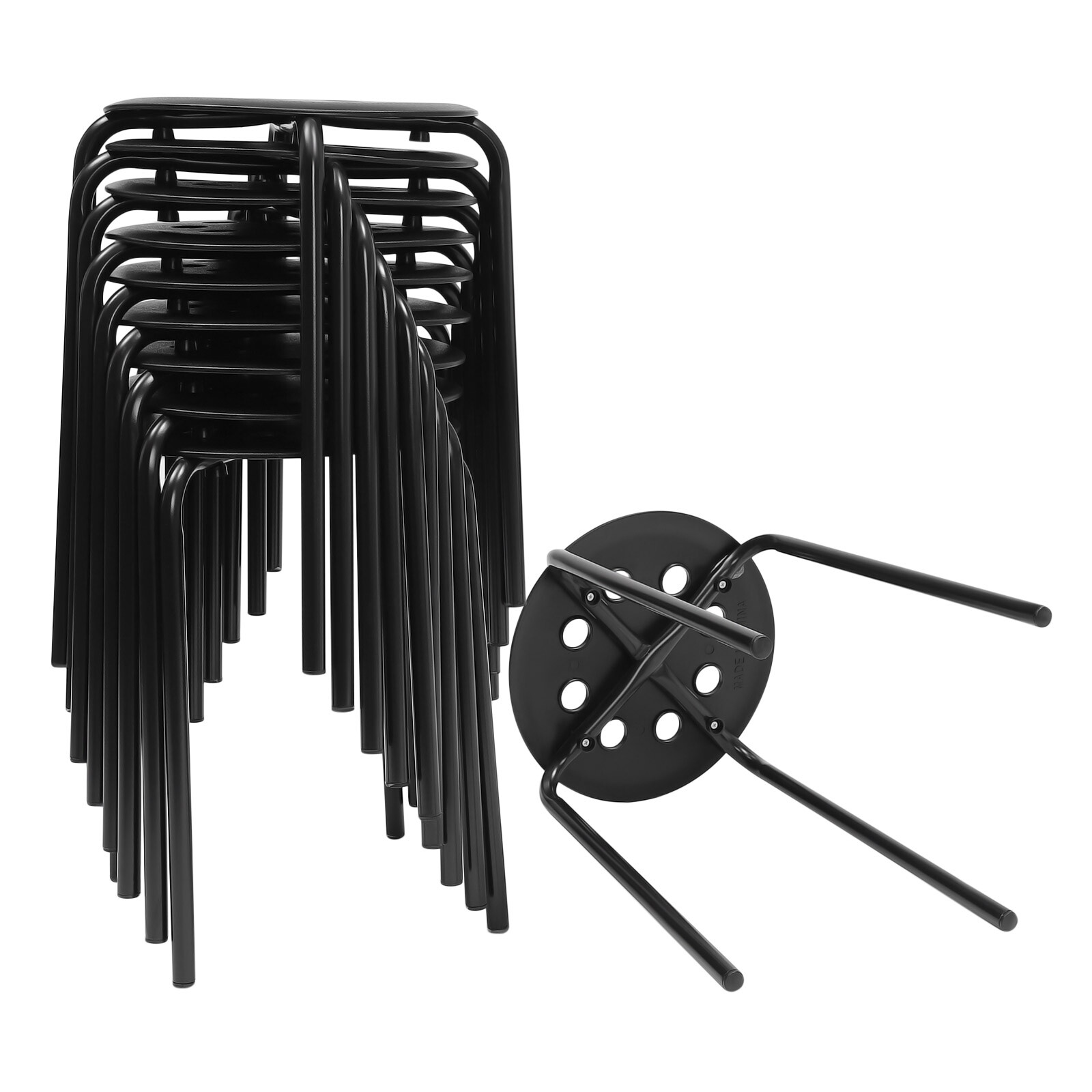 Set of 10 Portable Plastic Stack Stools 17.5″ Height Backless Classroom Seating