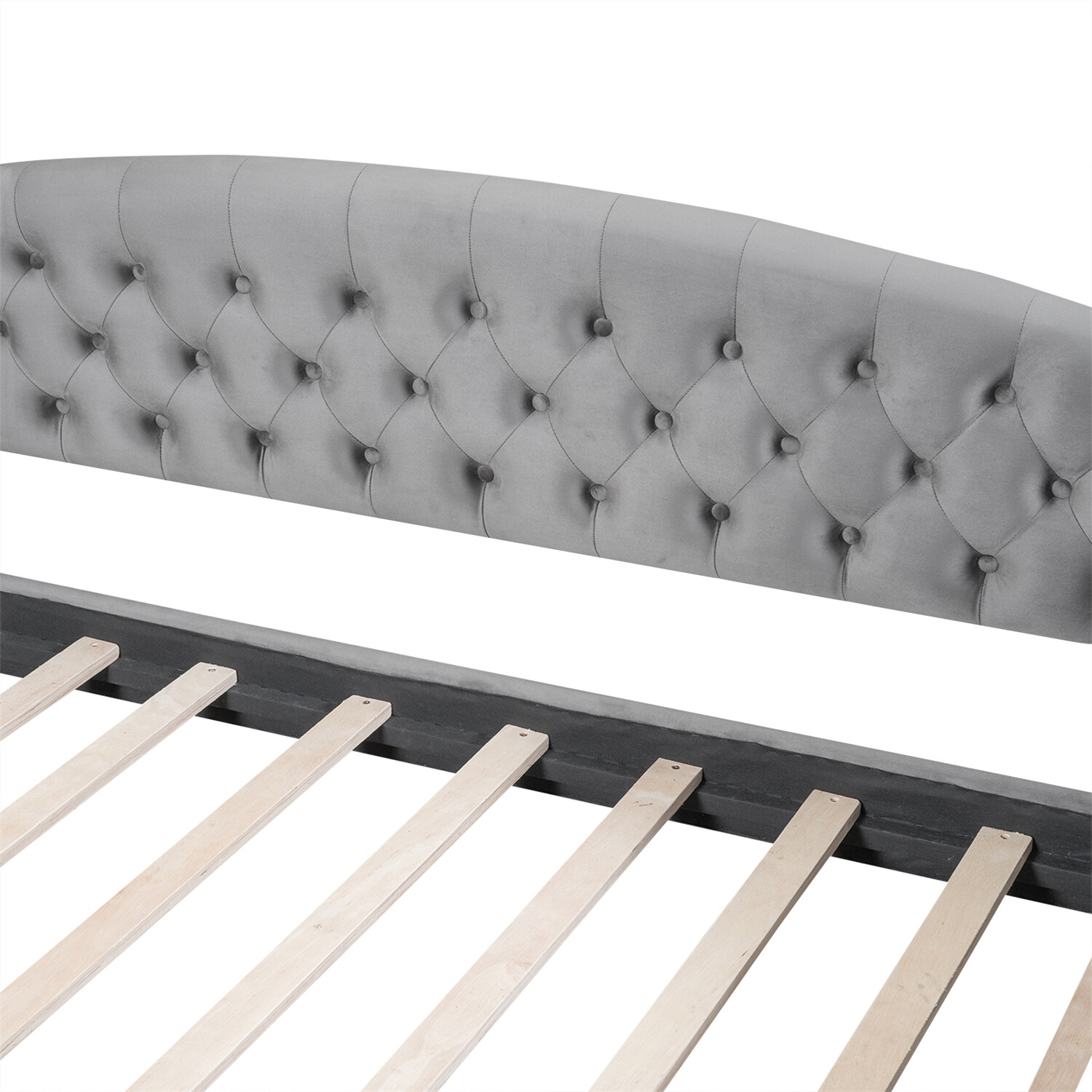 Full Size Daybed Bed Frame Sofa Bed Wooden Slat Support Bedroom Furniture Gray