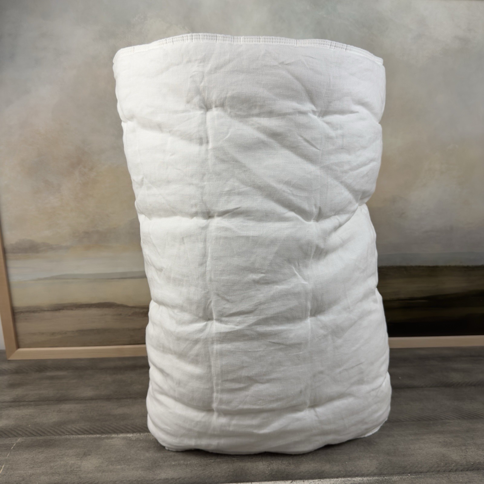 West Elm Linen Quilted Sofa Overlay 84”x23″ White Wrinkled NWOT