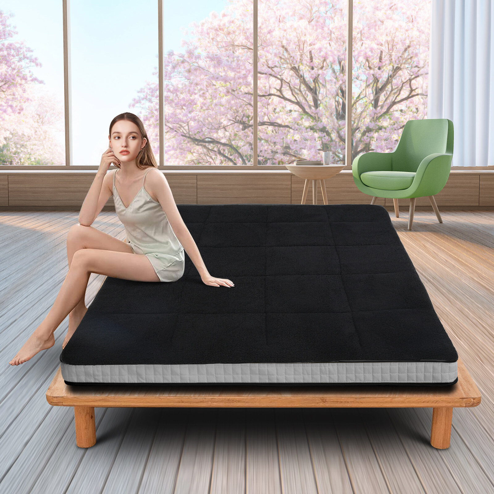 Japanese Floor Mattress Futon Mat, Sherpa Winter Fleece Mattress For Christmas
