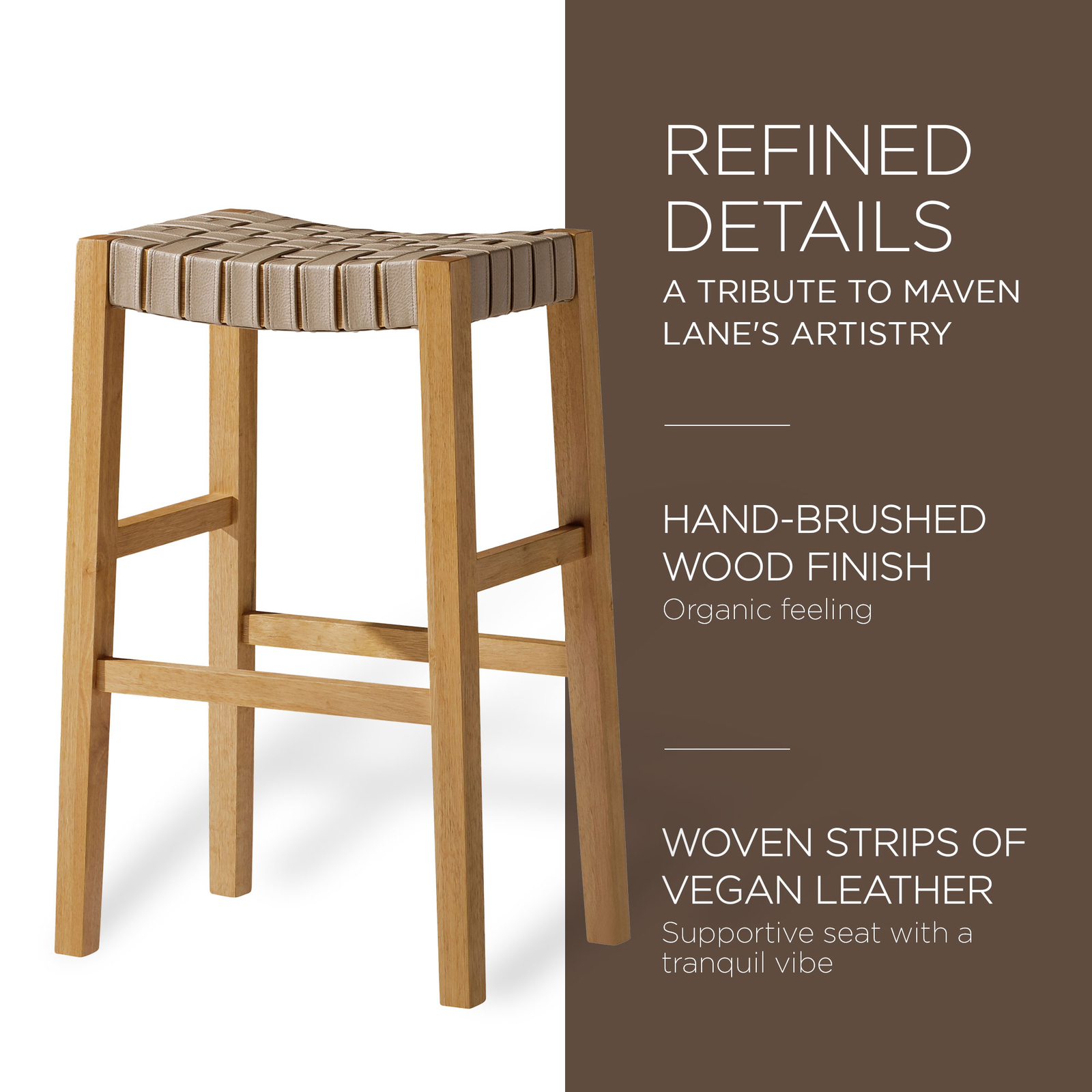 Maven Lane Emerson Bar Stool in Weathered Natural Wood Finish w/ Vegan Leather