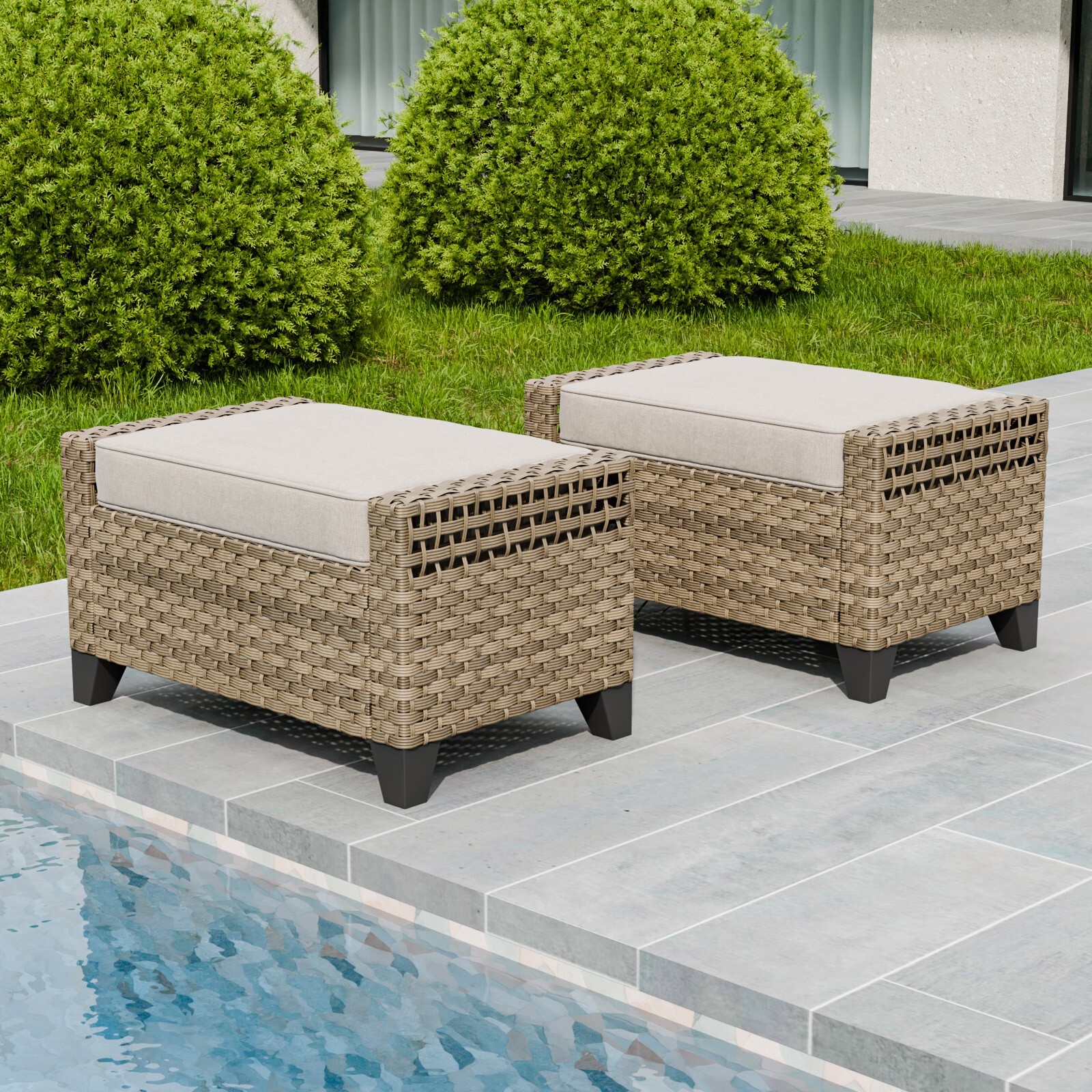 EAGLE PEAK 2 Piece Wicker Outdoor Ottoman with Removable Cushions