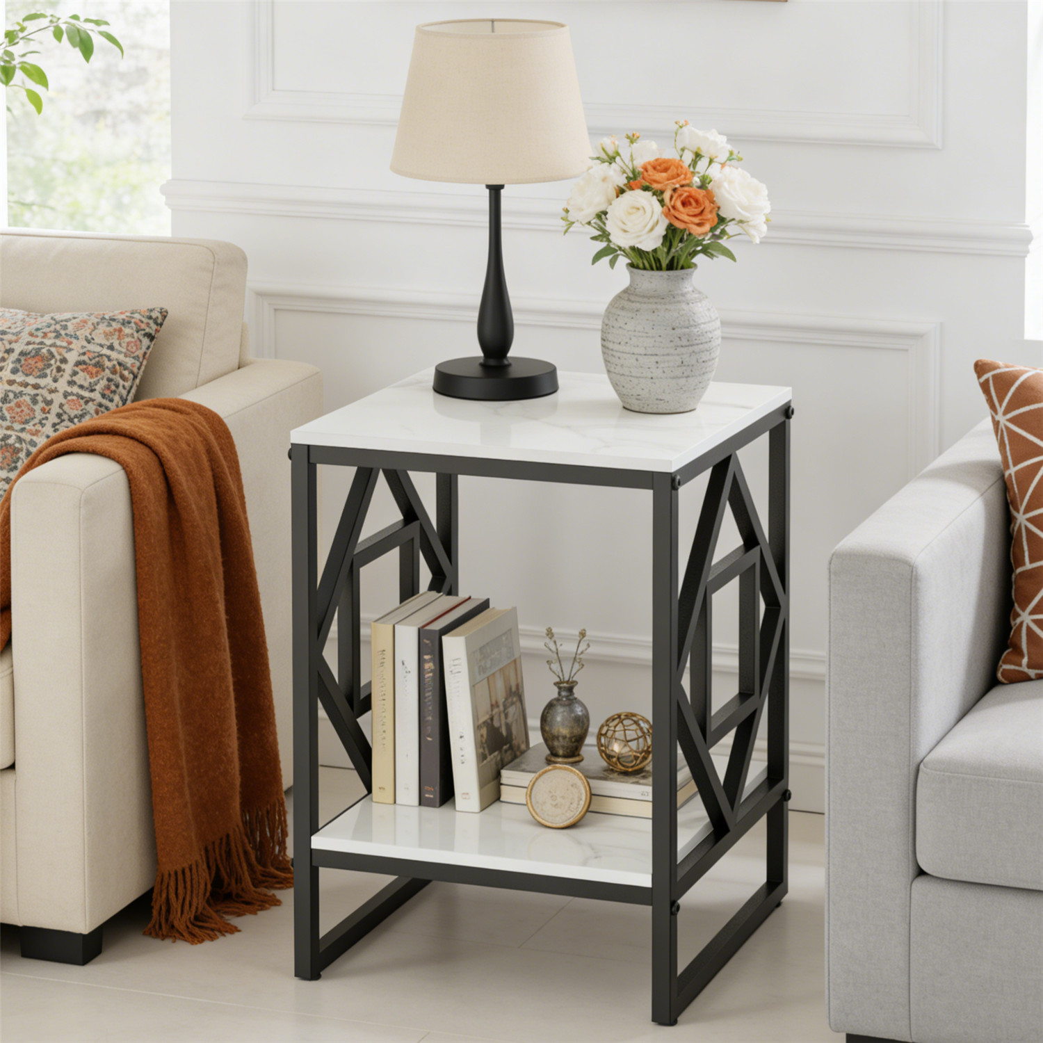Heavy-duty Sintered Stone Side Table Smooth Glossy Thick Tabletop No Water Marks