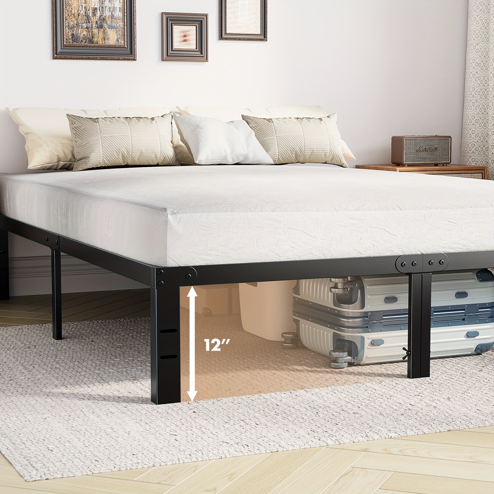 Bed Frame – Metal Platform Bed Frame w/ Steel Slat Support, No Box Spring Needed